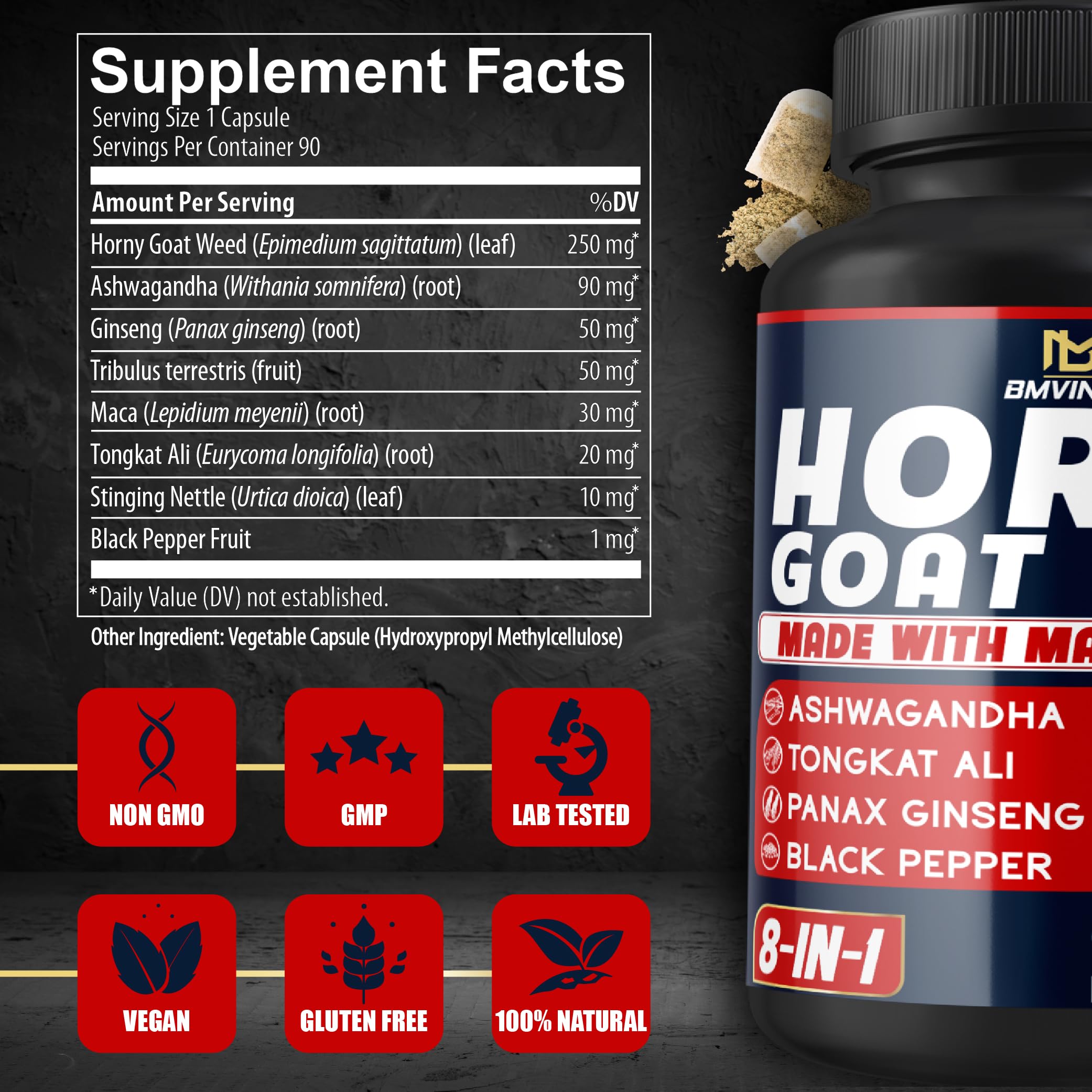 BMVINVOL Horny Goat Weed 90 Count supplement side view