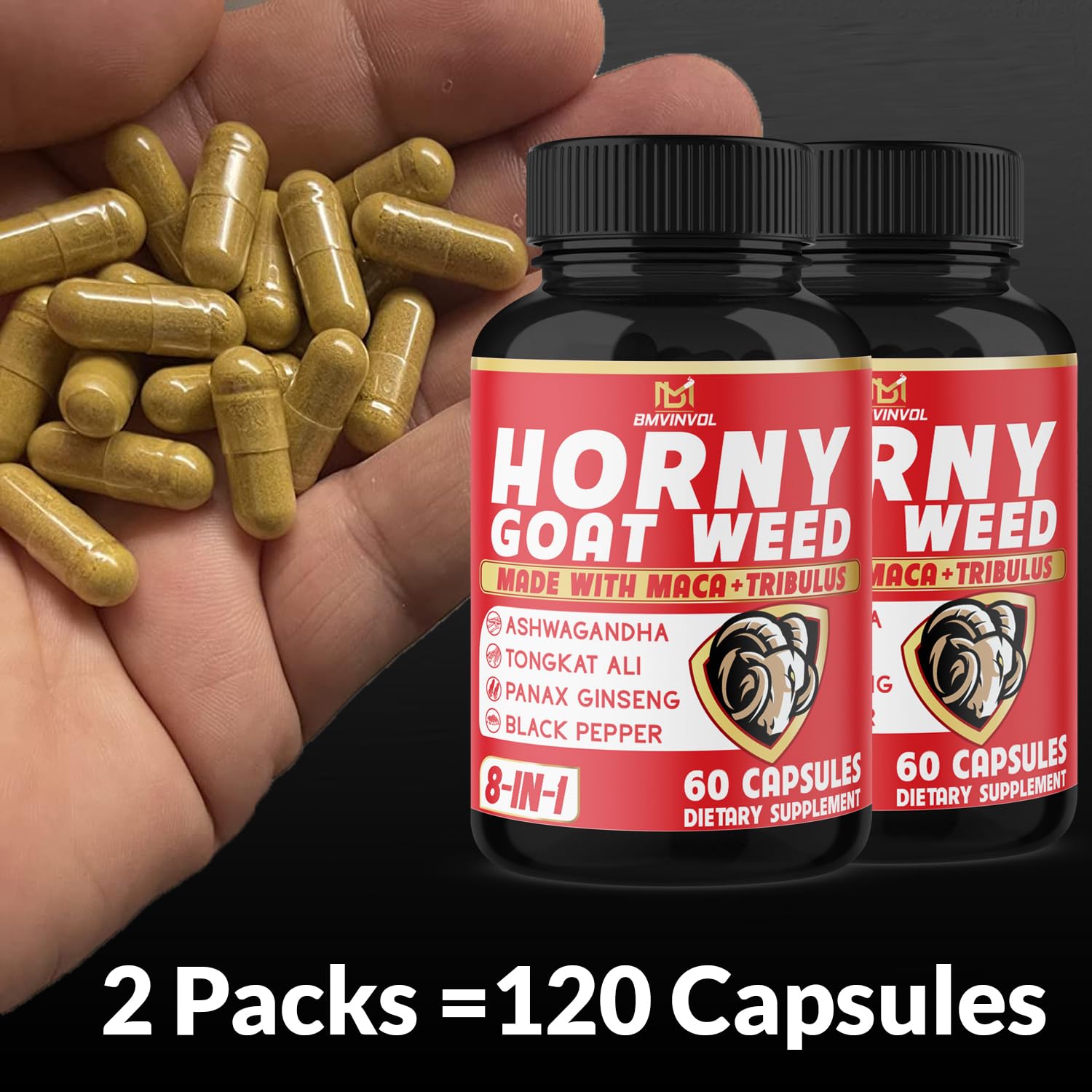BMVINVOL Horny Goat Weed Capsules bottle with 120 capsules