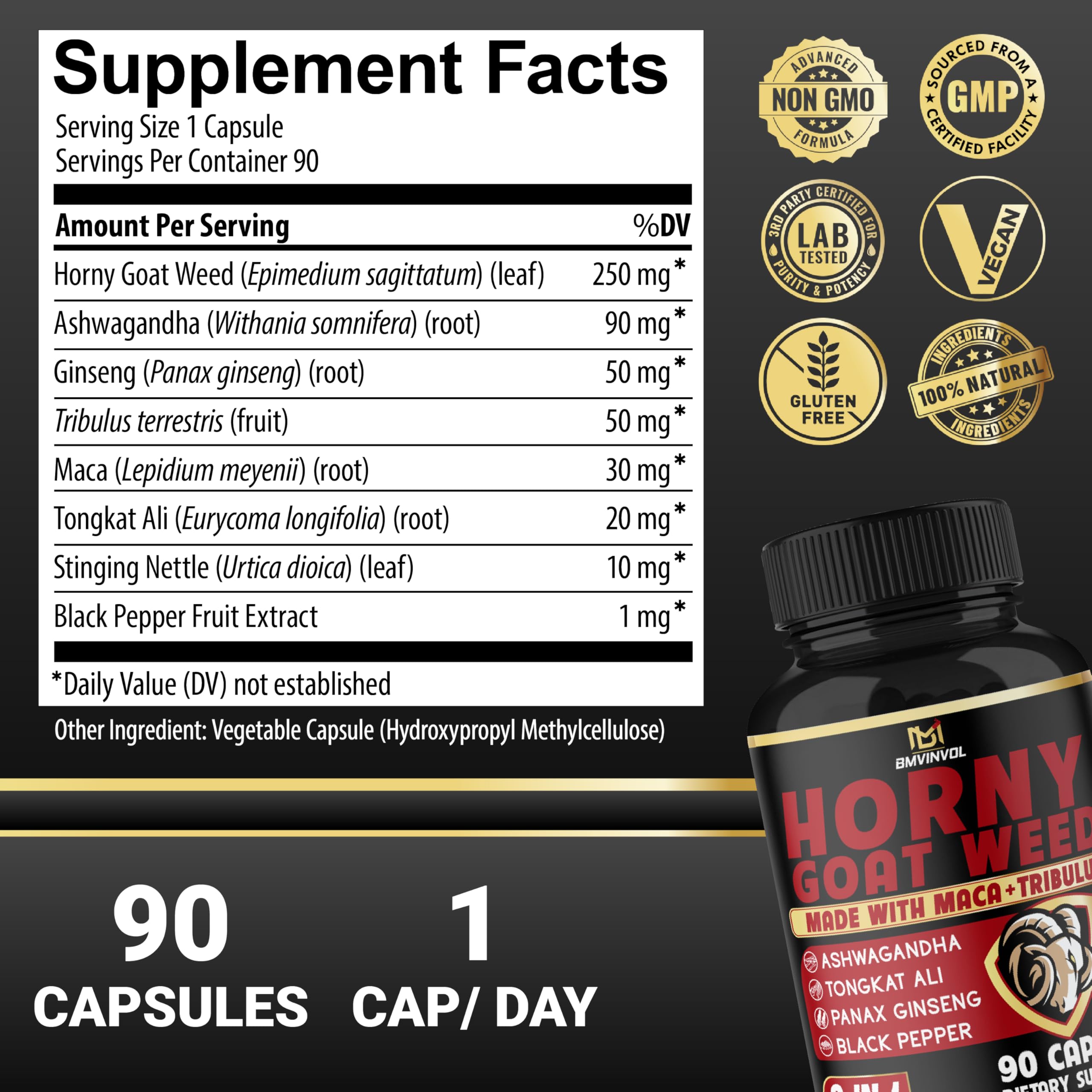 BMVINVOL Horny Goat Weed Capsules side view showing label
