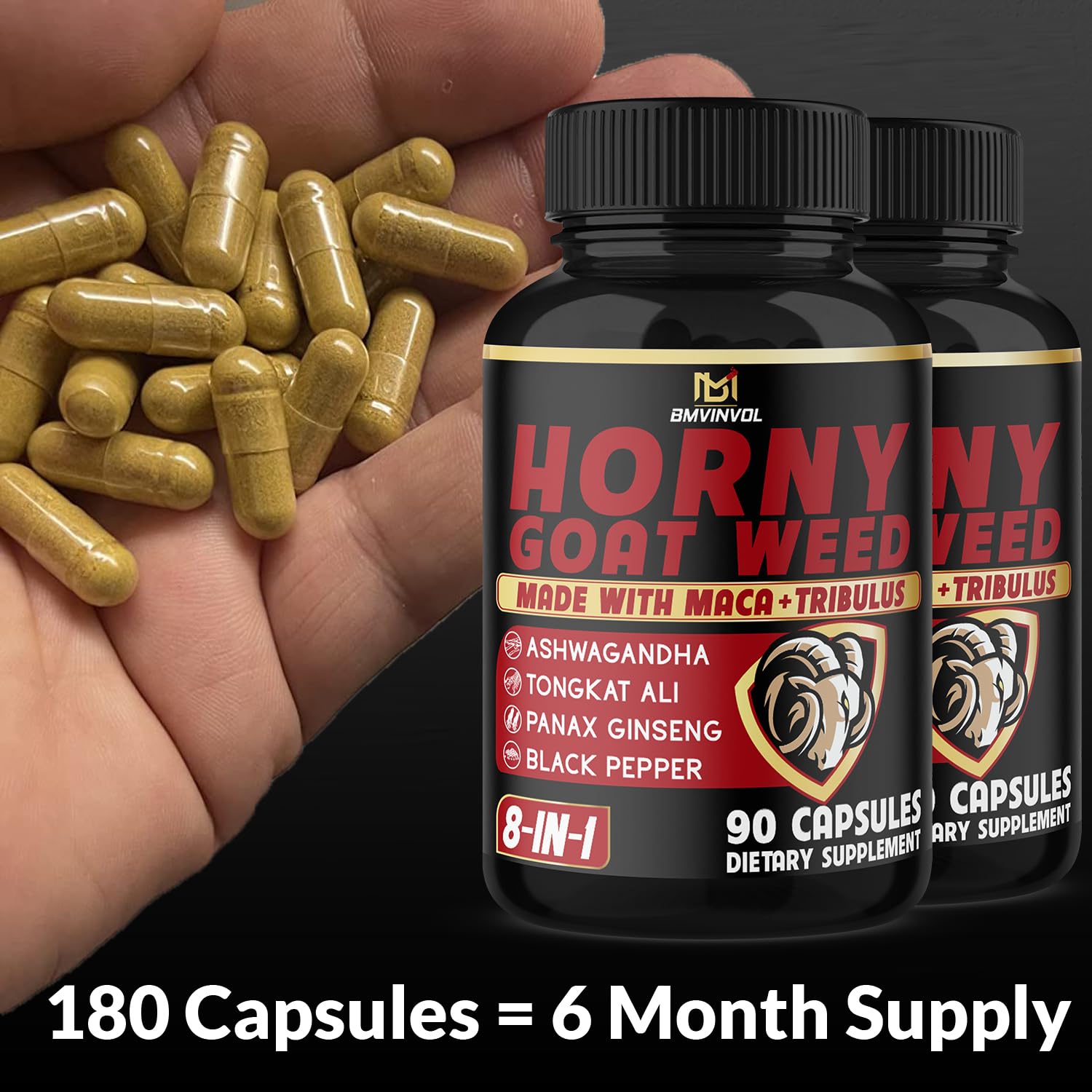BMVINVOL Horny Goat Weed Supplement back view with ingredient list
