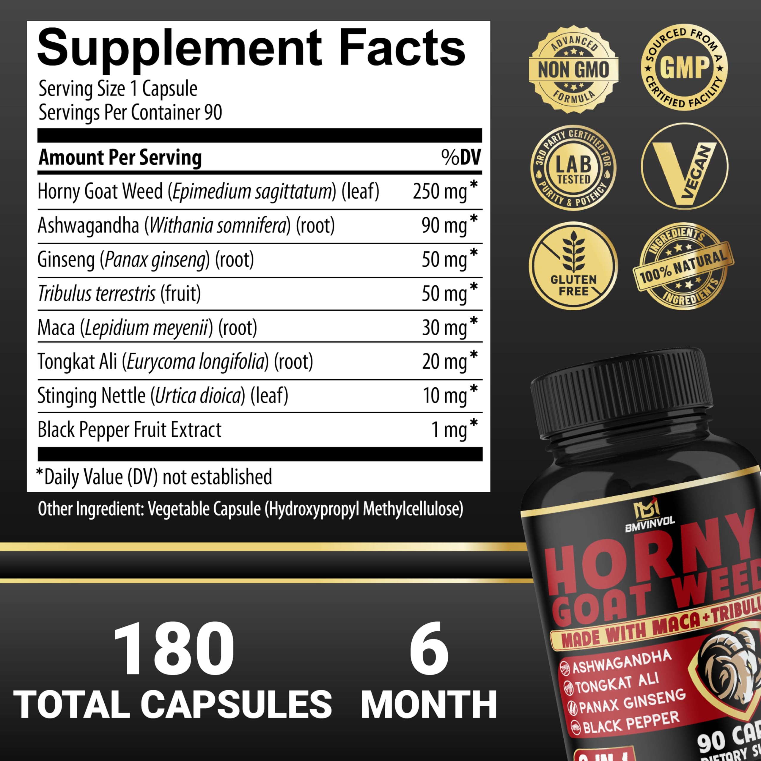 BMVINVOL Horny Goat Weed Supplement side view showing capsule details