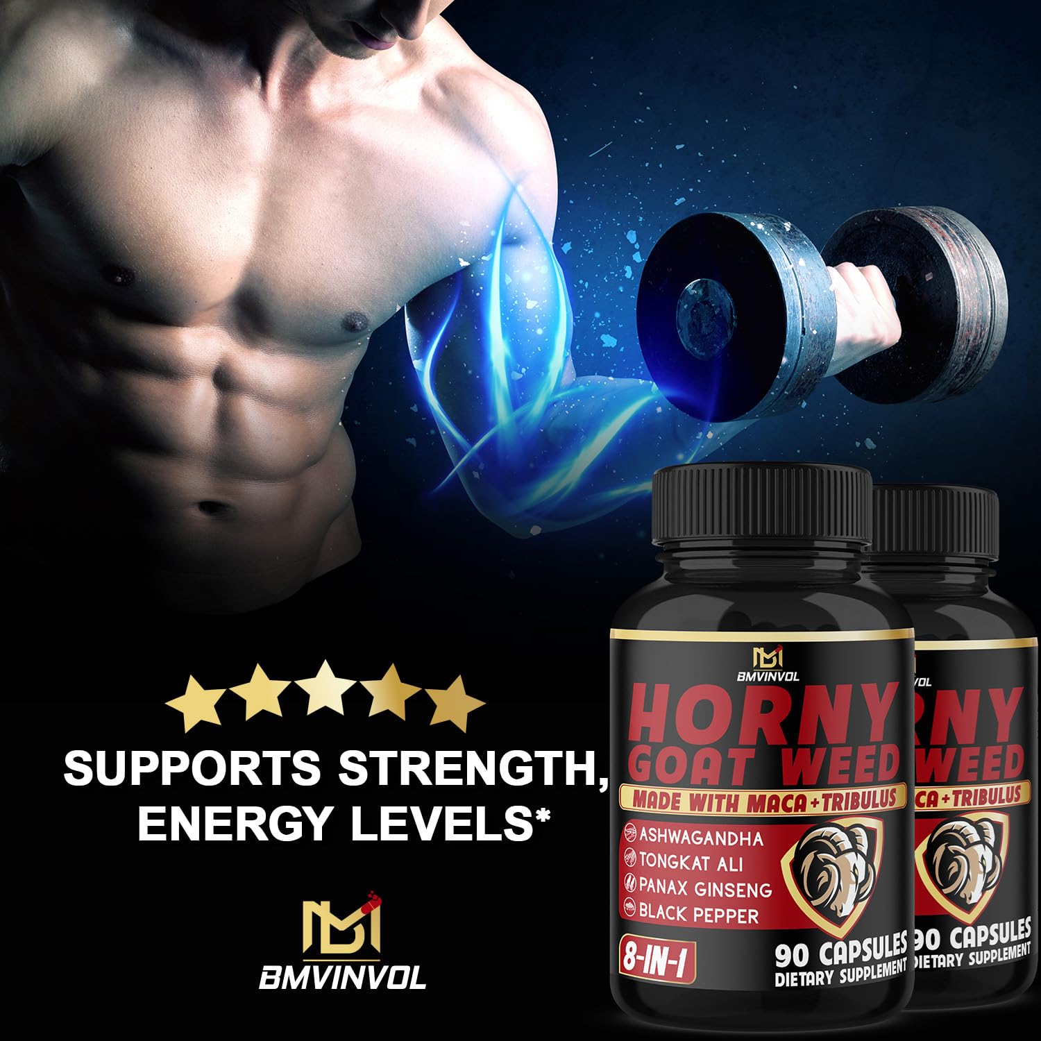 BMVINVOL Horny Goat Weed Supplement with a measuring spoon