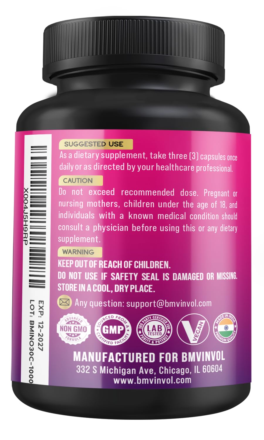 BMVINVOL Inositol Capsules 40:1 Ratio bottle with label