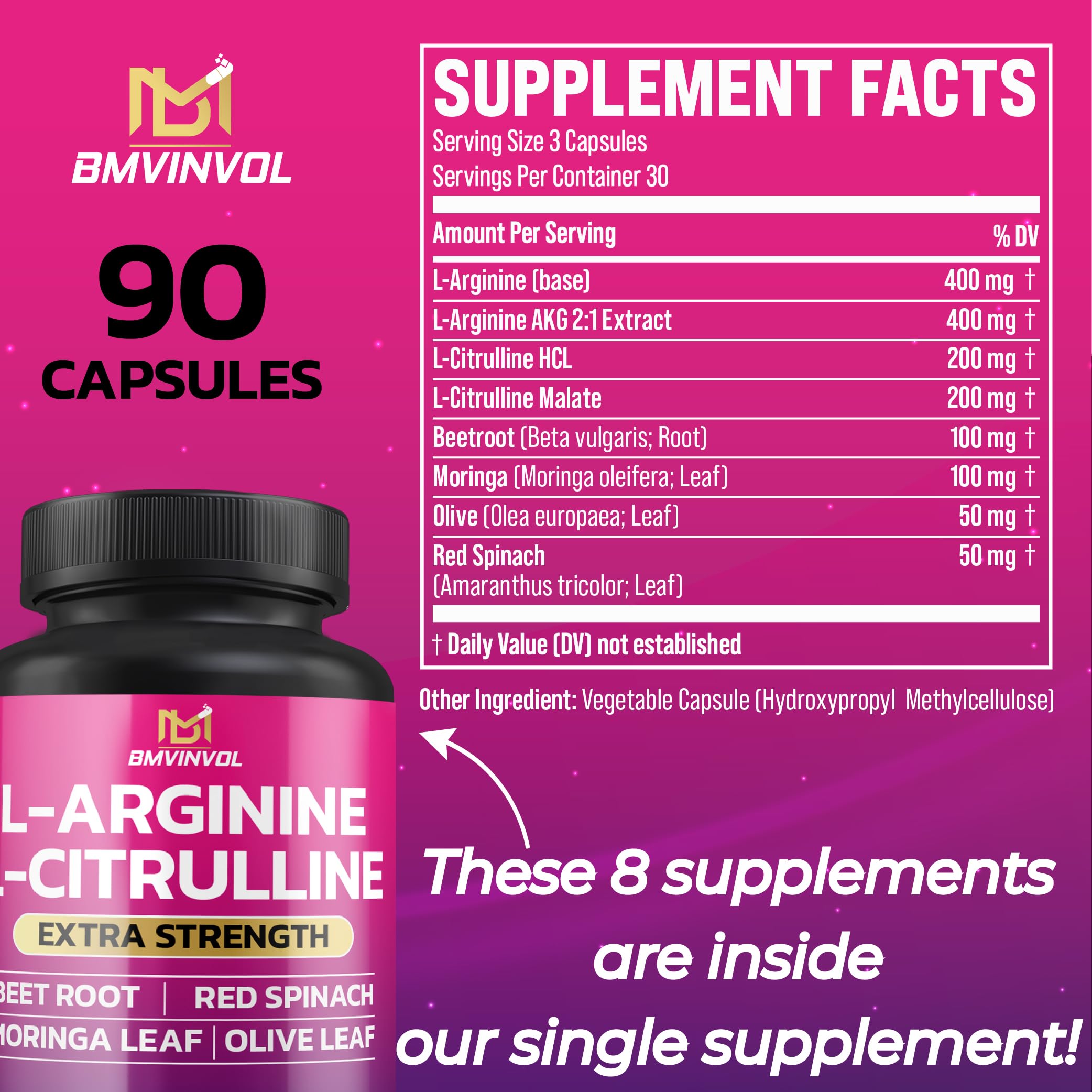 BMVINVOL L-Arginine Complex Capsules bottle side view