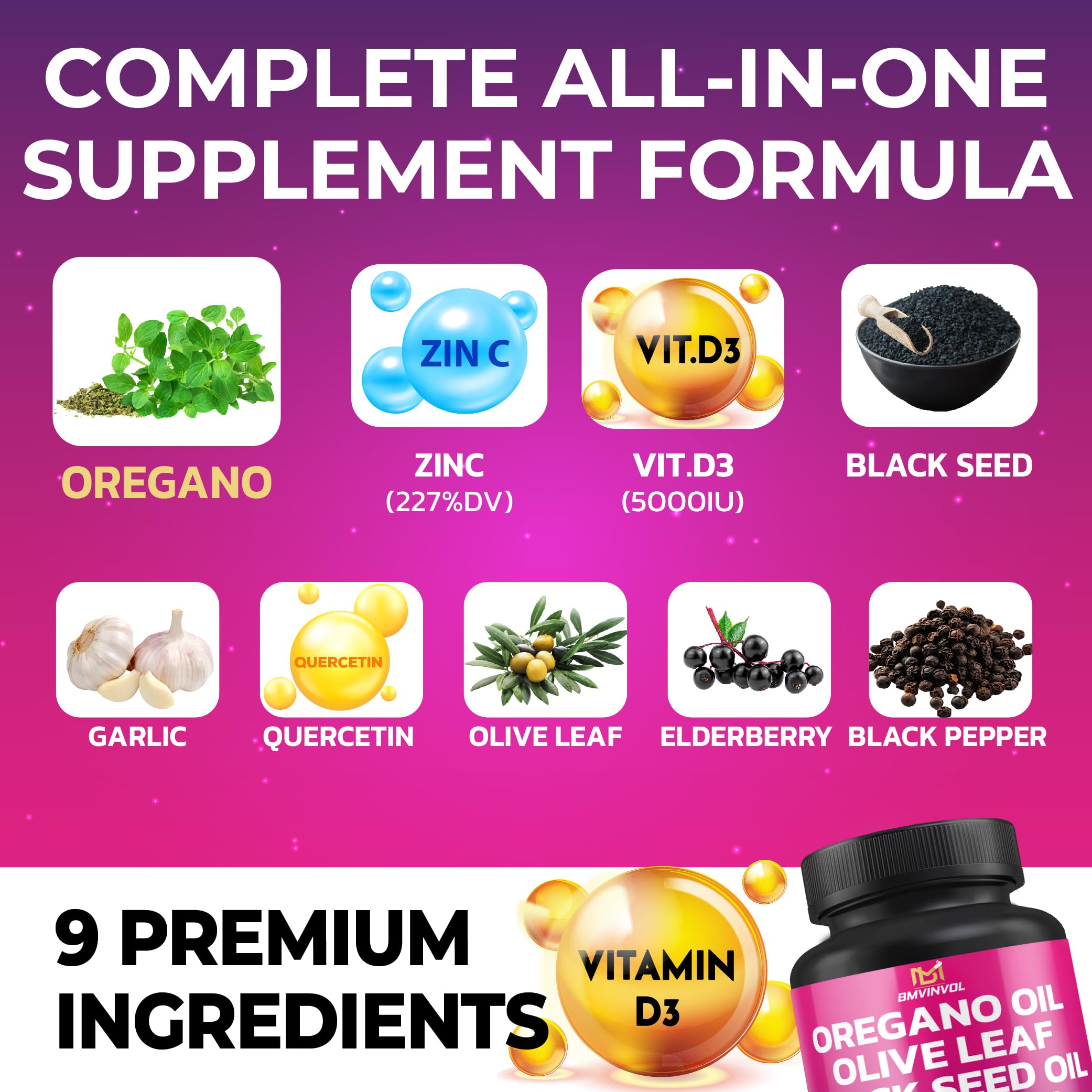 BMVINVOL Oregano Extract Capsules bottle packaging