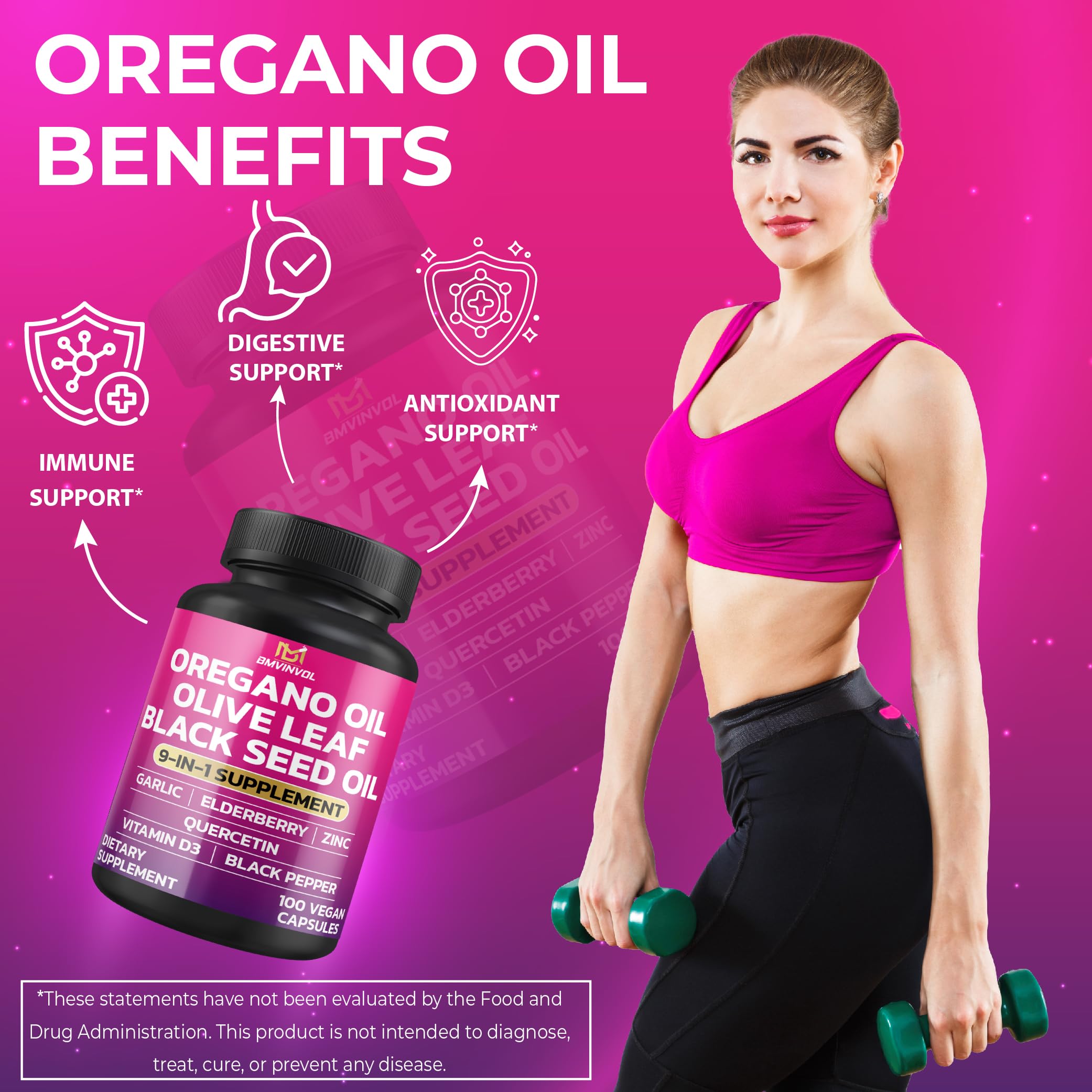 BMVINVOL Oregano Extract Capsules with Vit.D3 and Zinc close-up