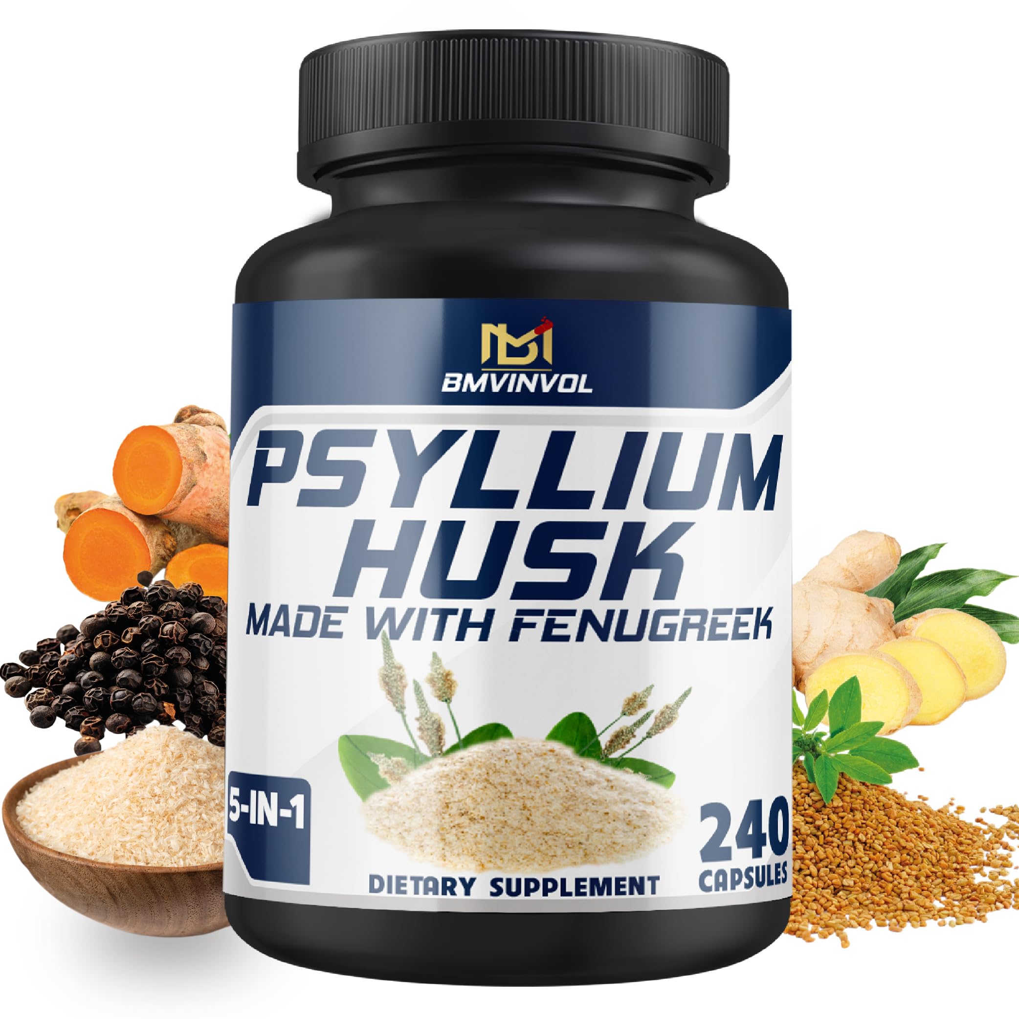 BMVINVOL Psyllium Husk Supplement 240 capsules front view