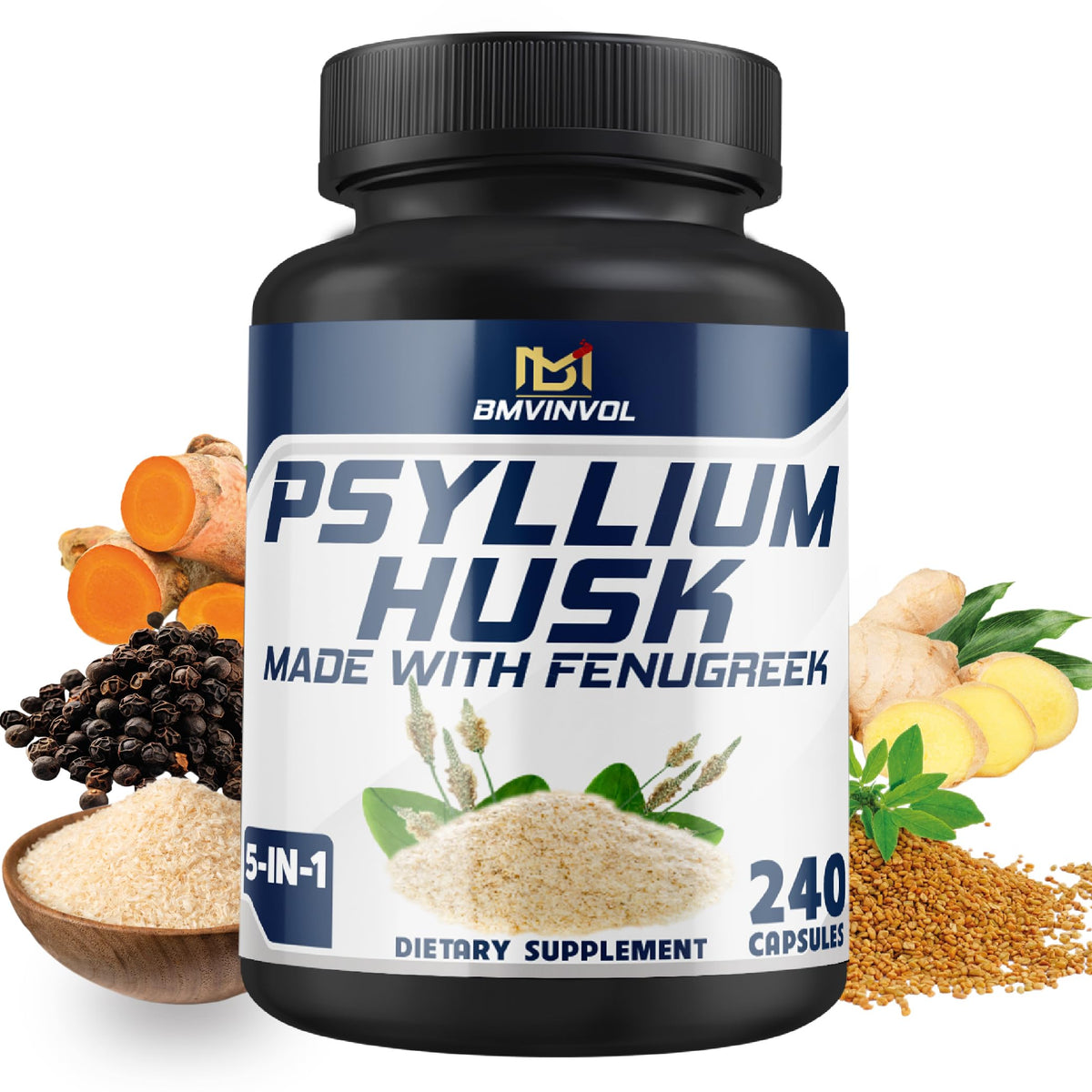 BMVINVOL Psyllium Husk Supplement 240 capsules front view
