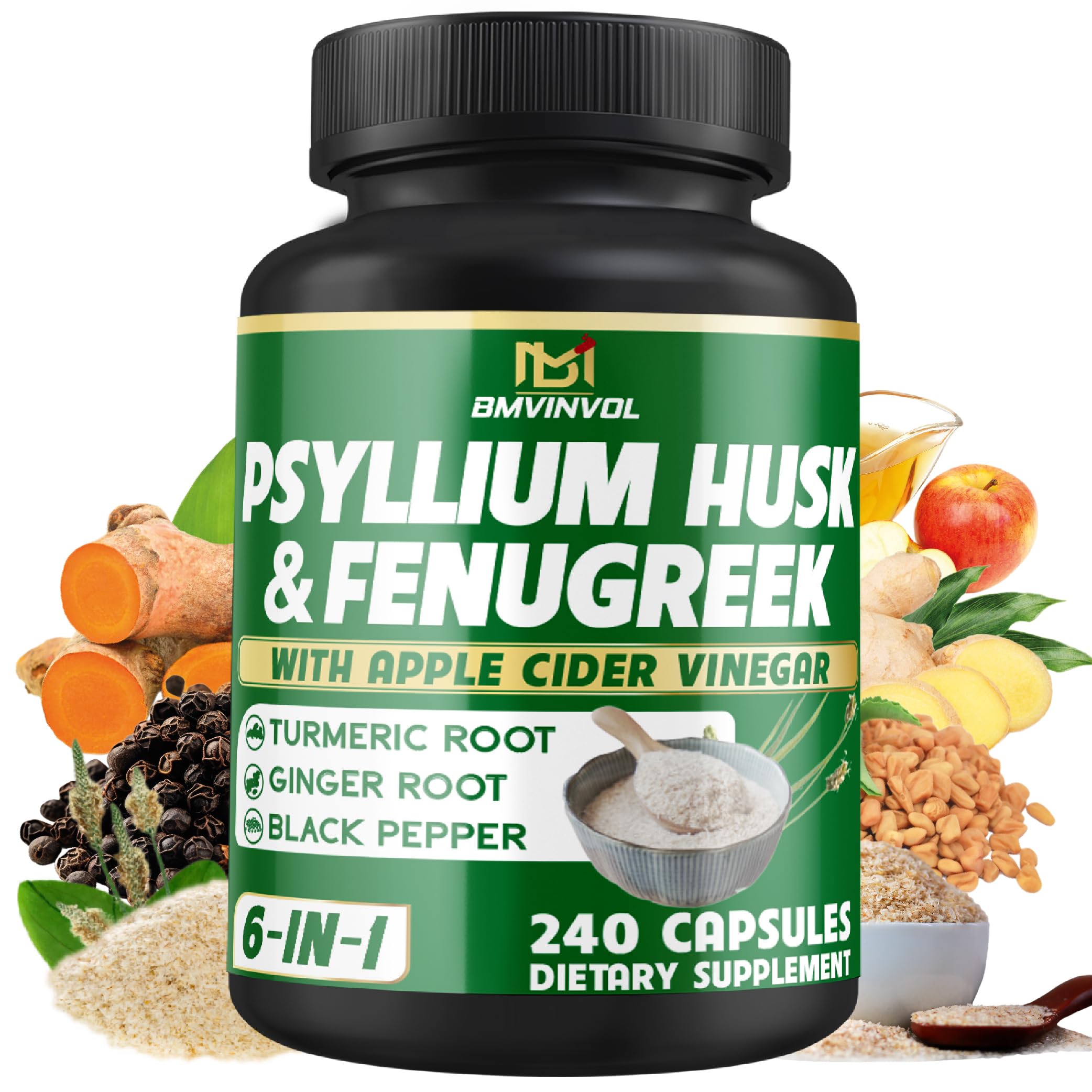 BMVINVOL Psyllium Husk Supplement 240 Capsules front view
