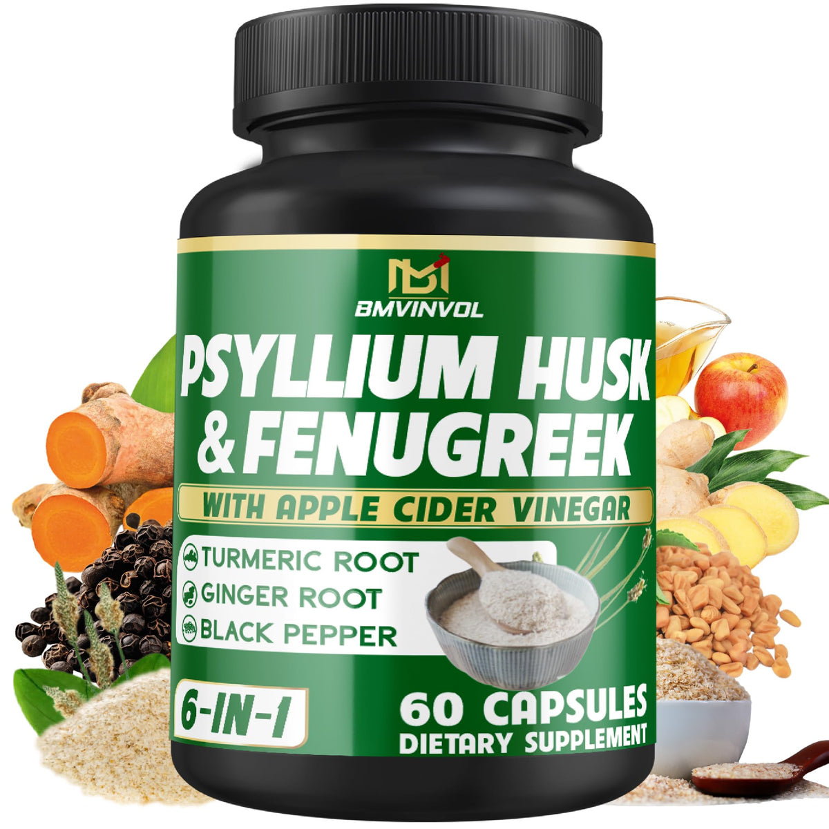 BMVINVOL Psyllium Husk Supplement bottle front view