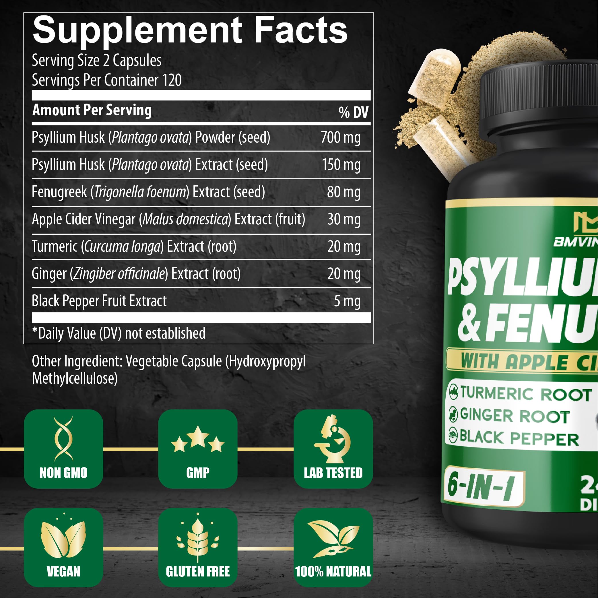 BMVINVOL Psyllium Husk Supplement bottle with label