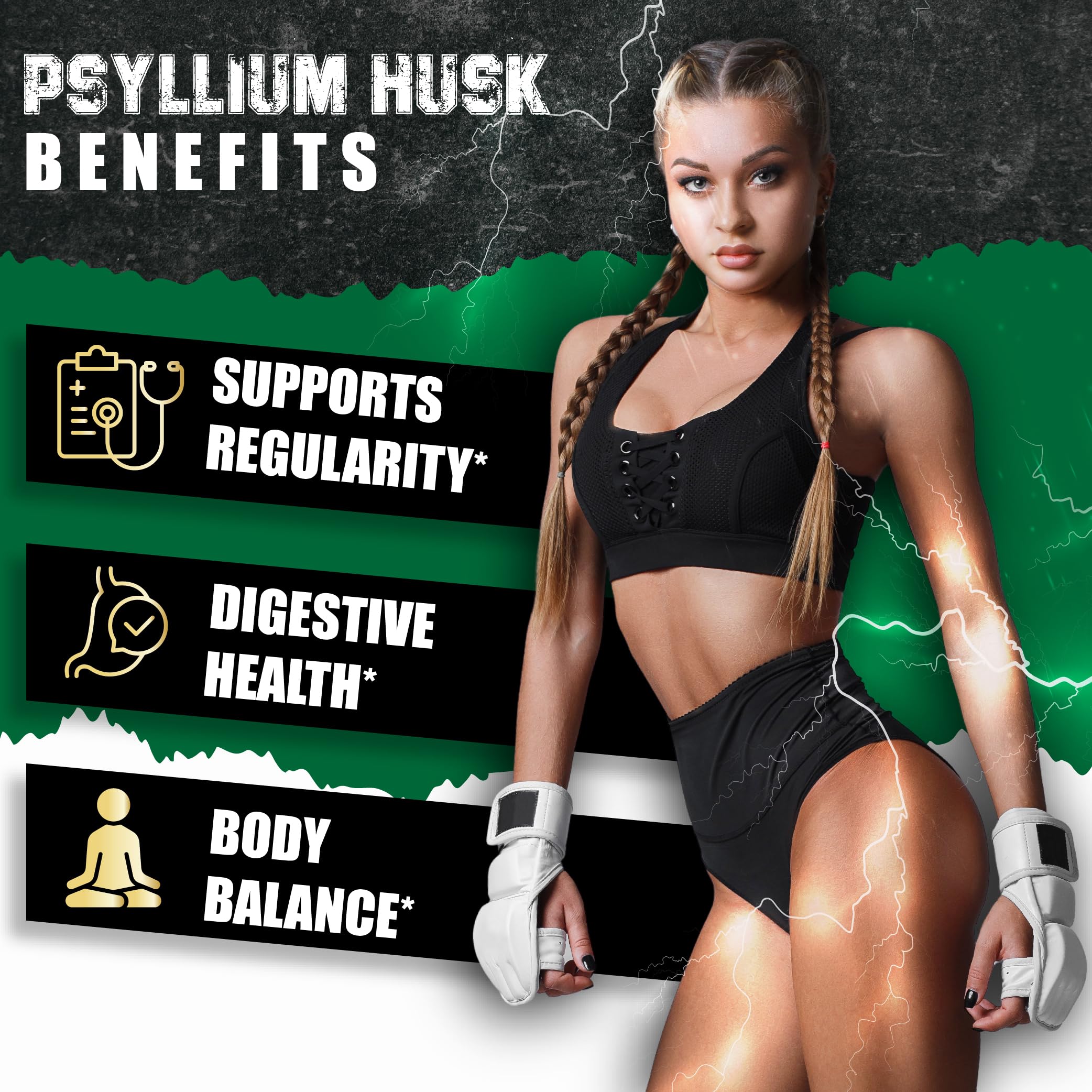BMVINVOL Psyllium Husk Supplement capsules on a wooden surface