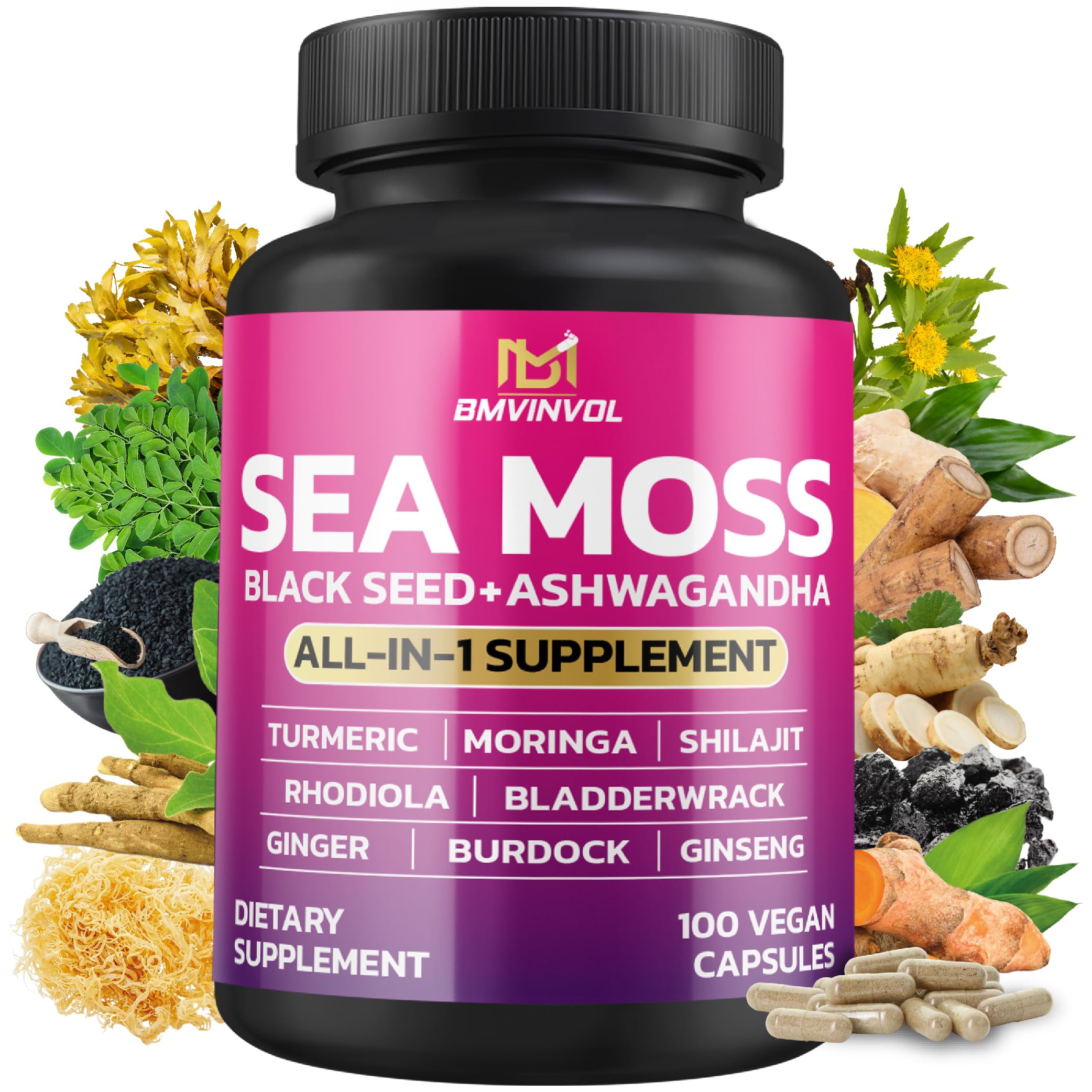 BMVINVOL SeaMoss Capsules 100 count front view