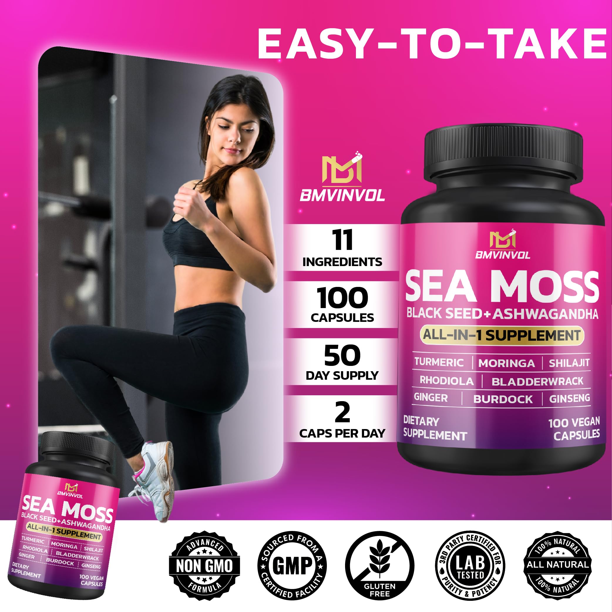 BMVINVOL SeaMoss Capsules in a lifestyle setting
