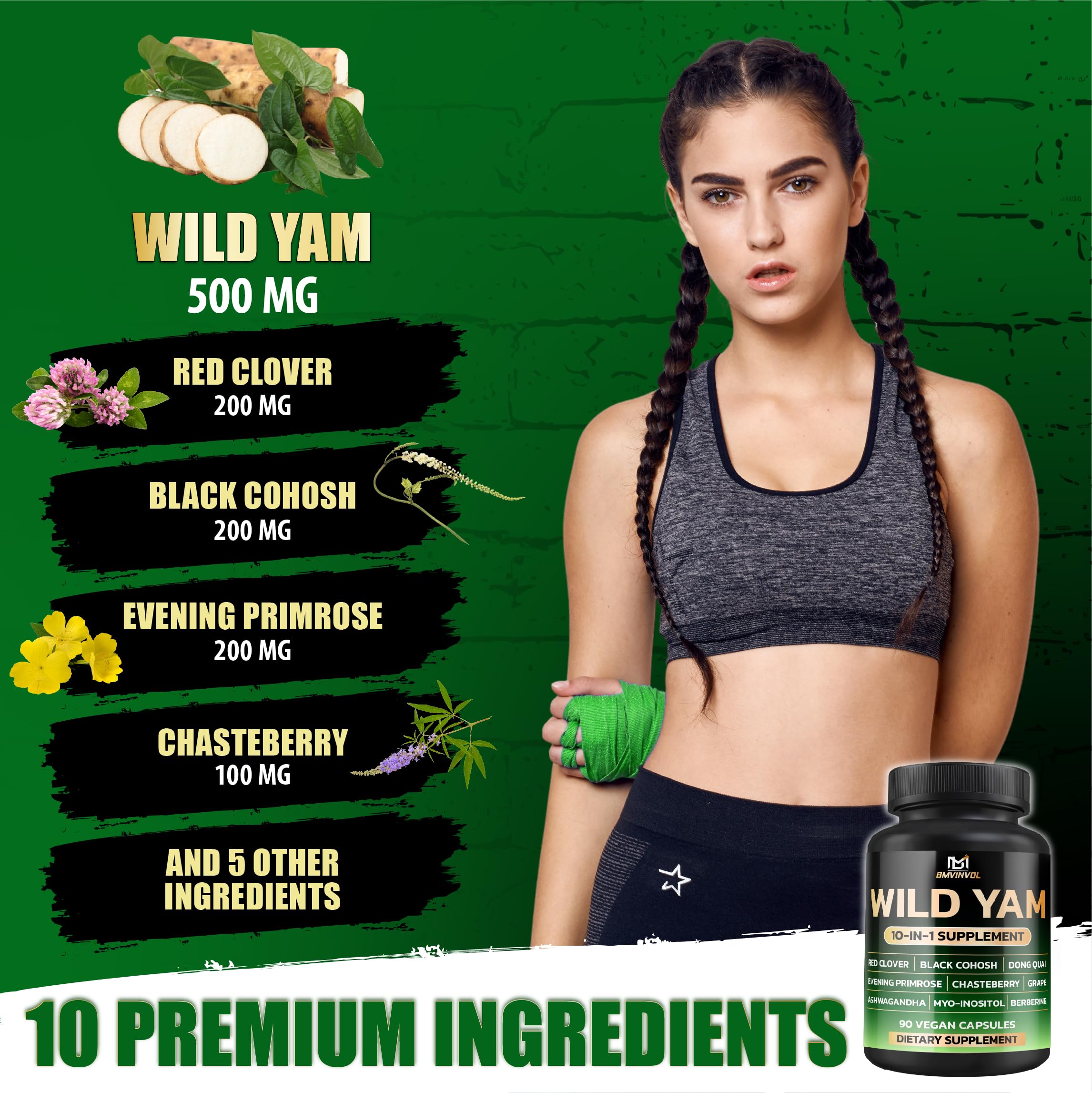 BMVINVOL Wild Yam Supplement back view with nutritional information