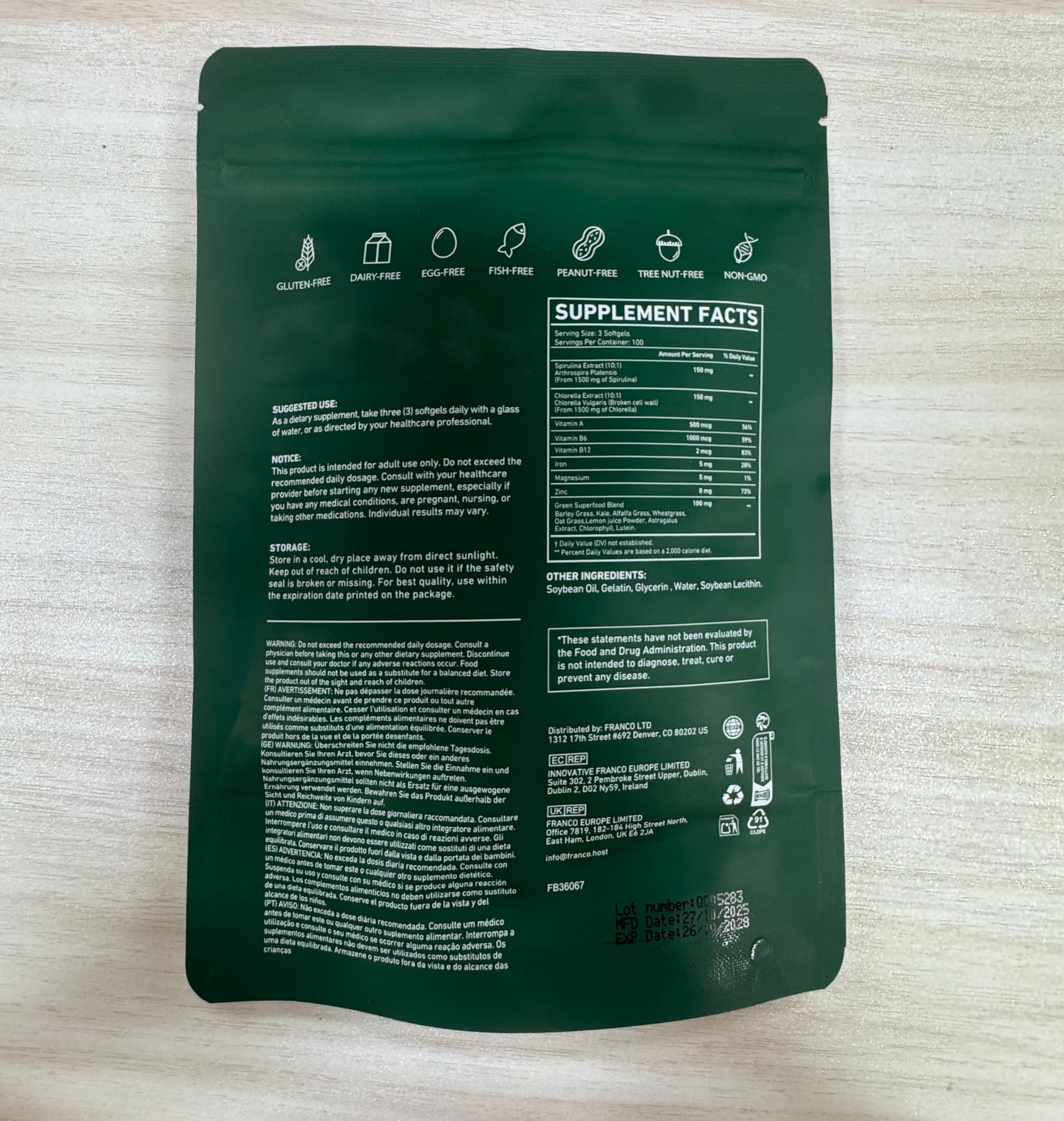 bnHUlMXw Chlorella and Spirulina Extract Supplement packaging