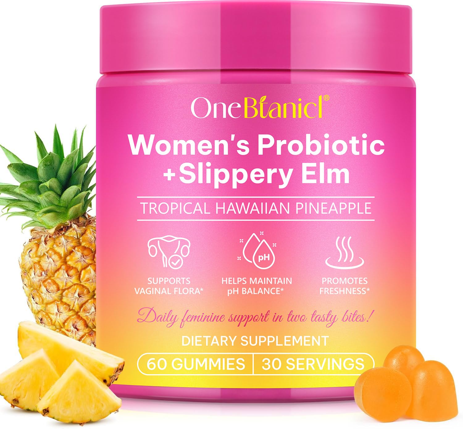 bnHUlMXw Feminine Balance Gummies 150g front view with pineapple flavour