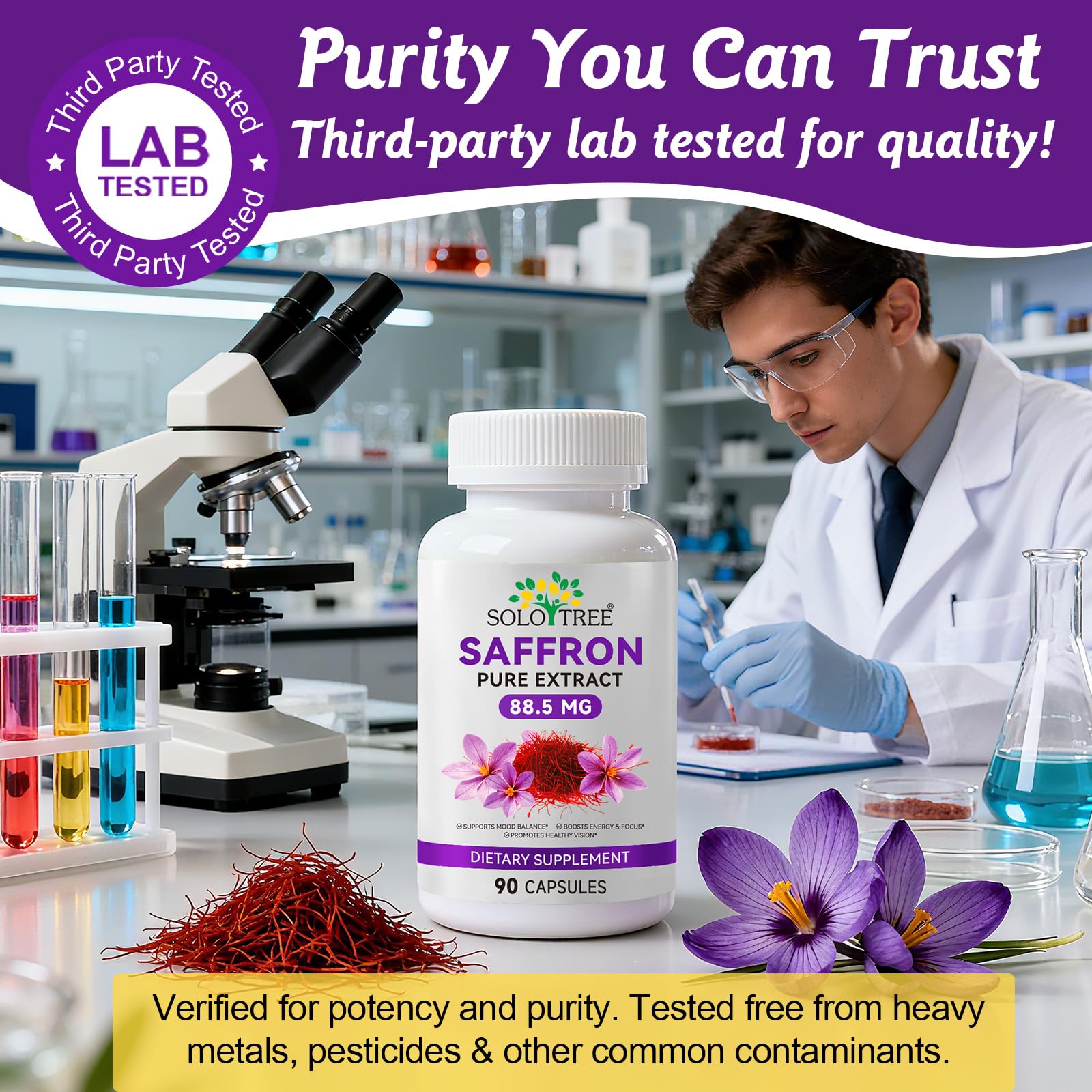 bnHUlMXw Saffron Supplement Capsules 88.5mg on a wooden table