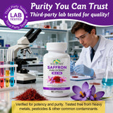 bnHUlMXw Saffron Supplement Capsules 88.5mg on a wooden table