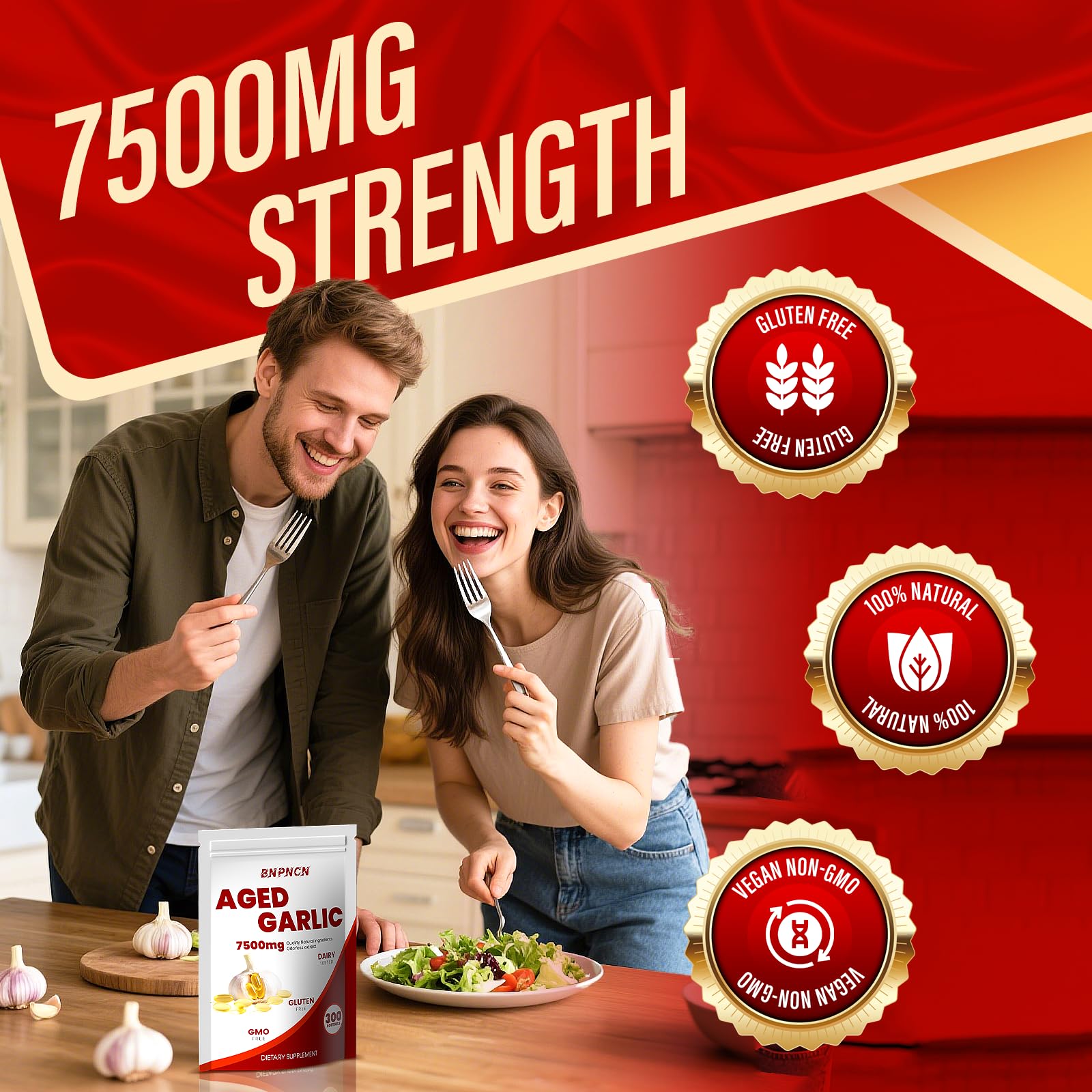 BnPnCn Garlic Supplement softgels in a bowl