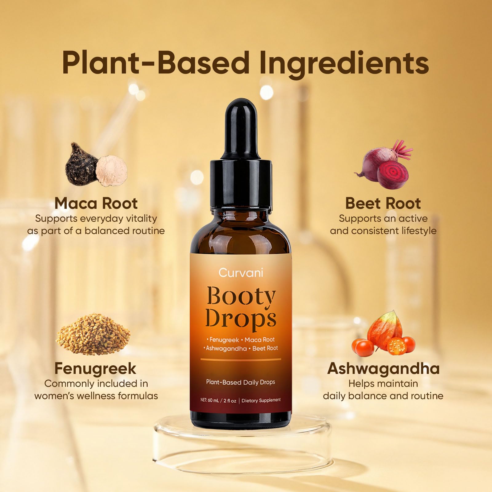 Boaccy Herbal Liquid Blend Ashwagandha bottle with lifestyle background