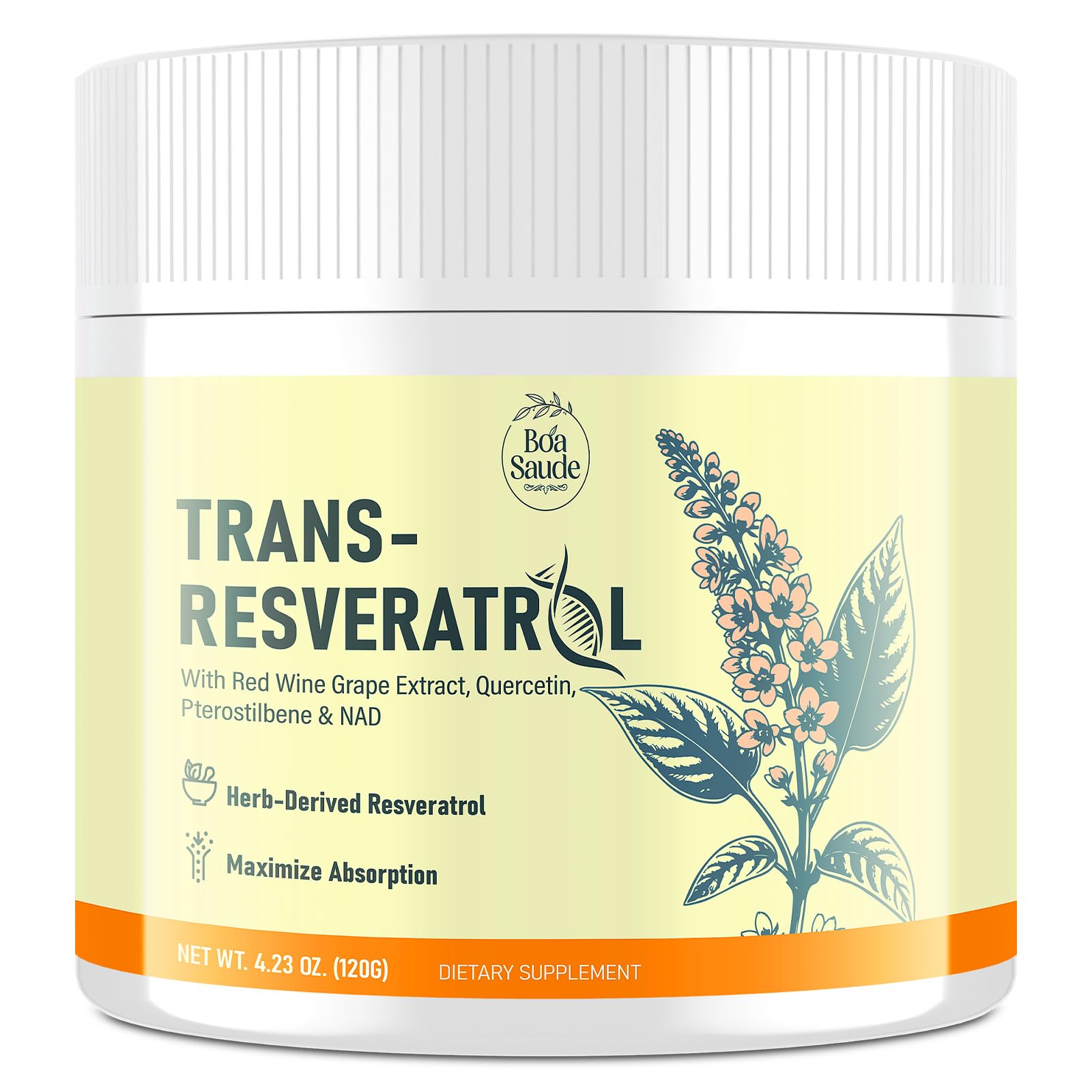 BoaSaude Resveratrol Powder Supplement 120g front view