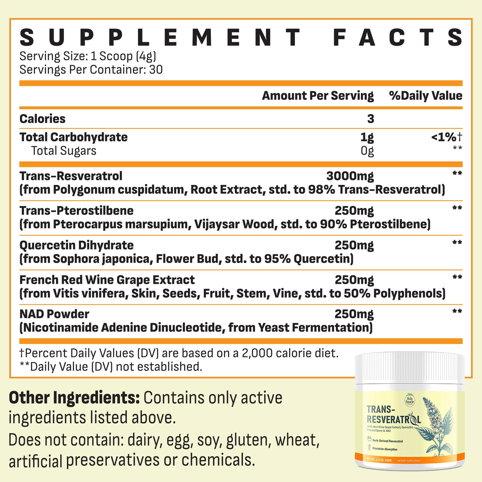 BoaSaude Resveratrol Powder Supplement ingredients list