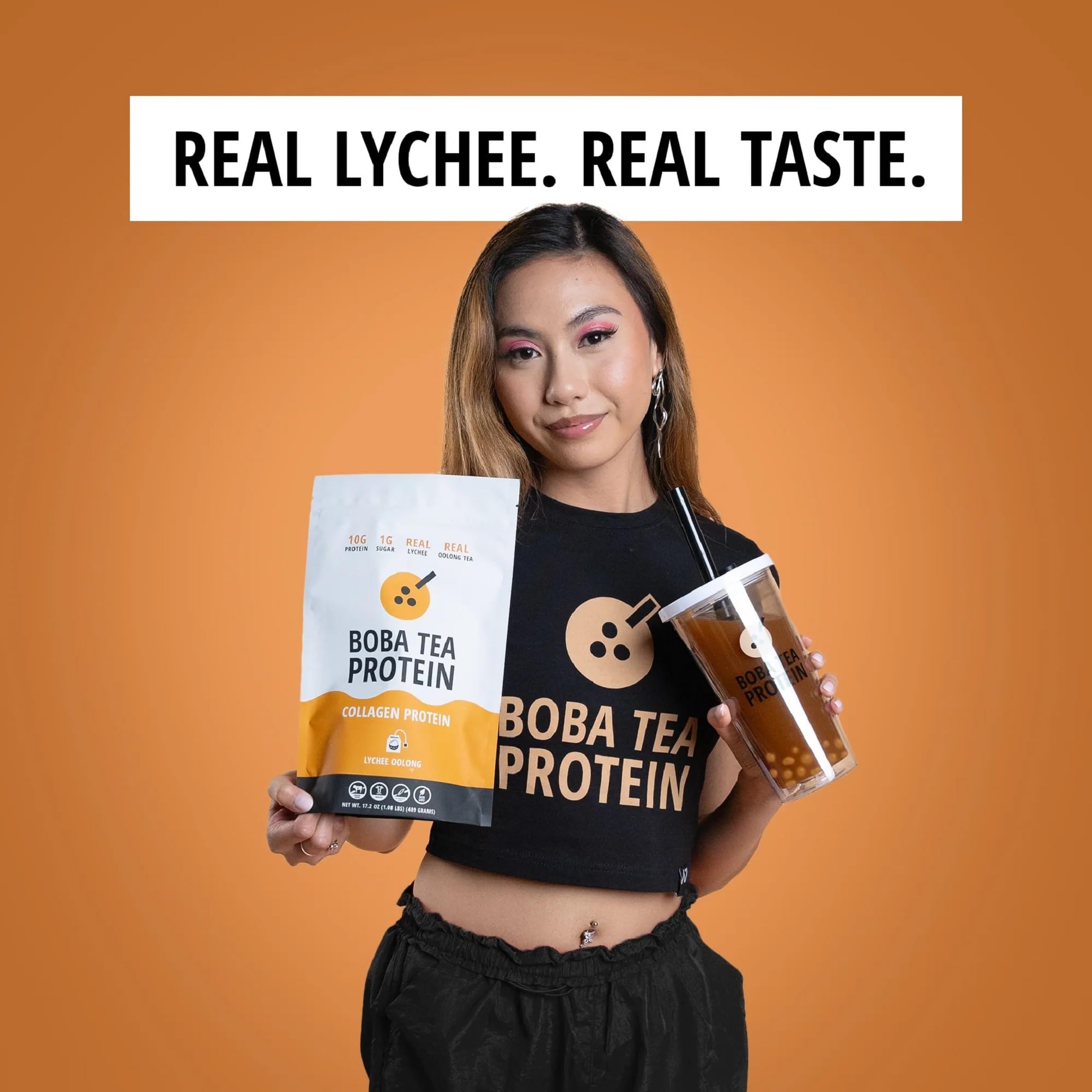Boba Tea Protein Lychee Oolong Collagen in a smoothie
