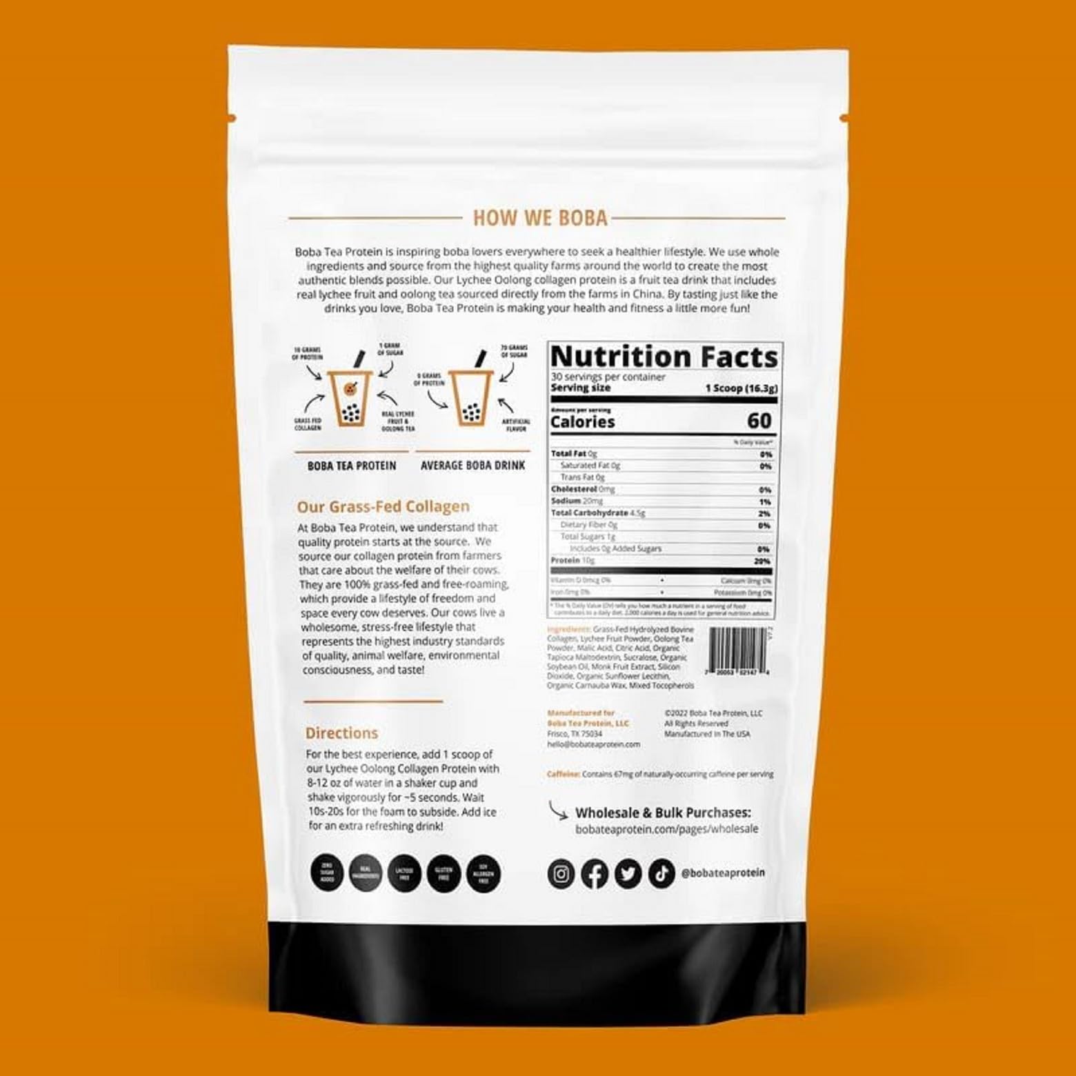 Boba Tea Protein Lychee Oolong Collagen scoop and powder