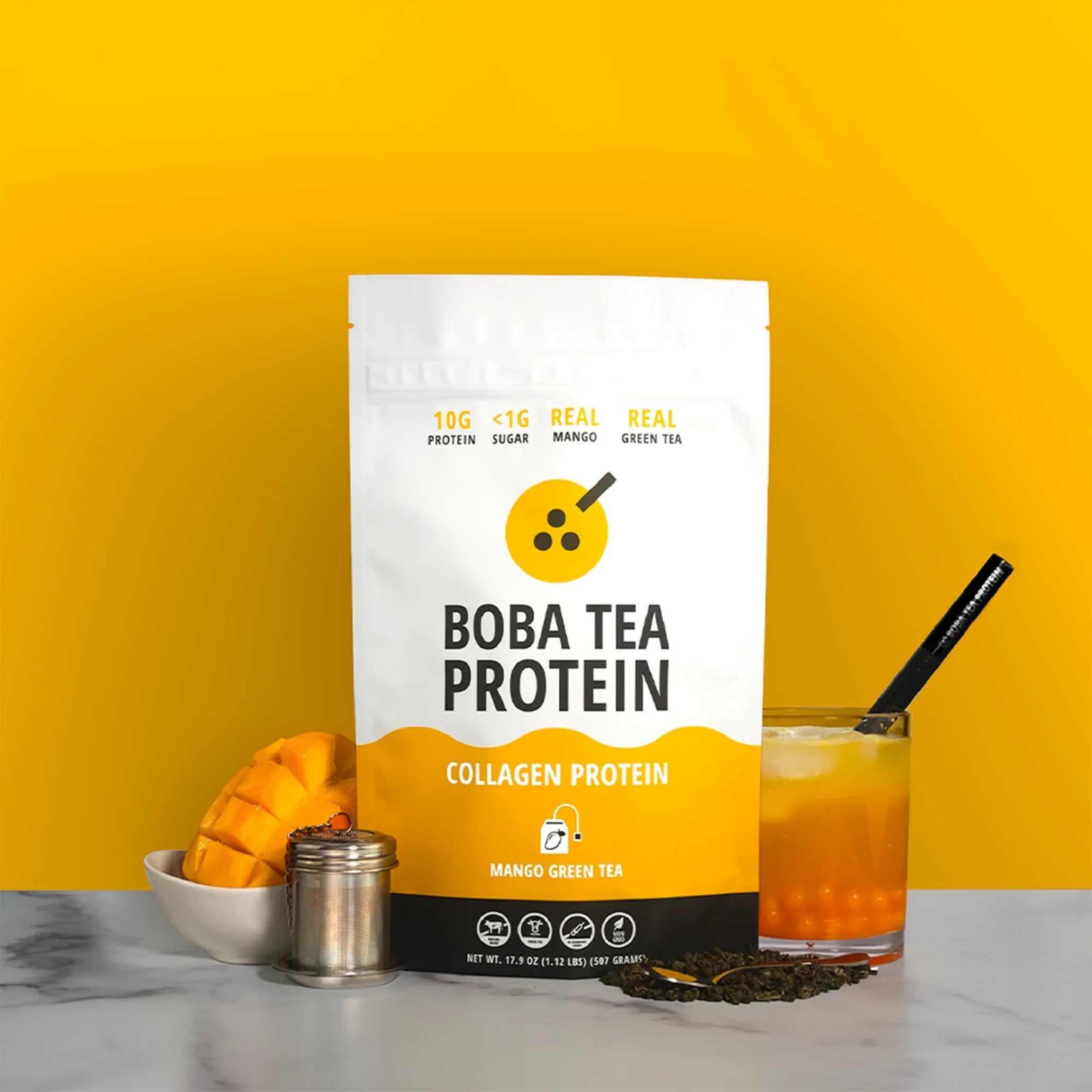 Boba Tea Protein Mango Green Tea Collagen Powder packaging