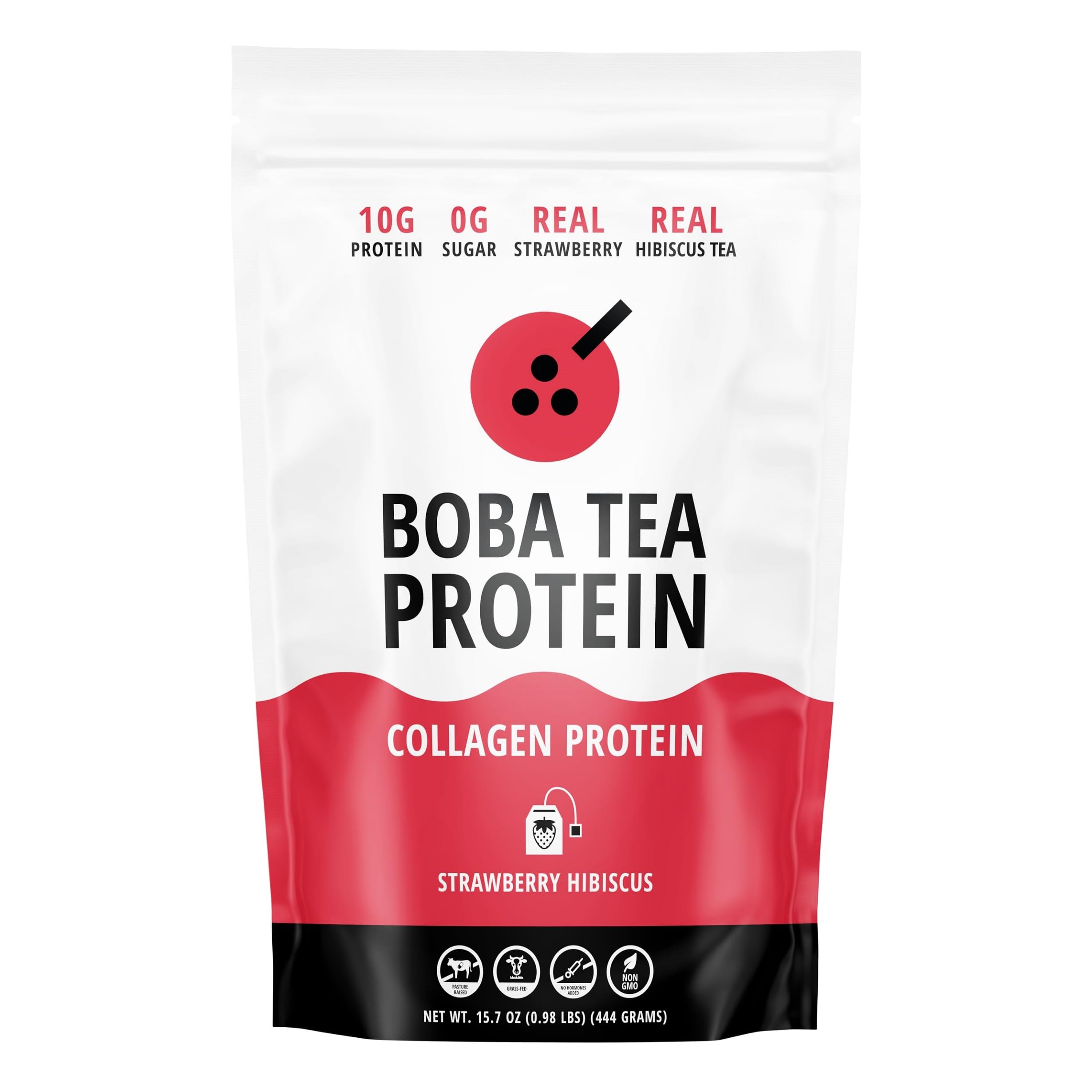 Boba Tea Protein Strawberry Hibiscus Collagen 472g front view