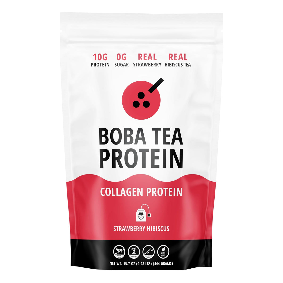 Boba Tea Protein Strawberry Hibiscus Collagen 472g front view