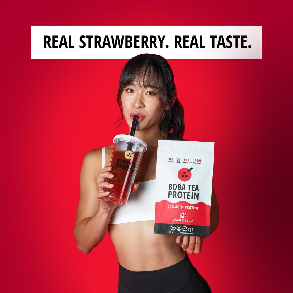 Boba Tea Protein Strawberry Hibiscus Collagen in a bowl