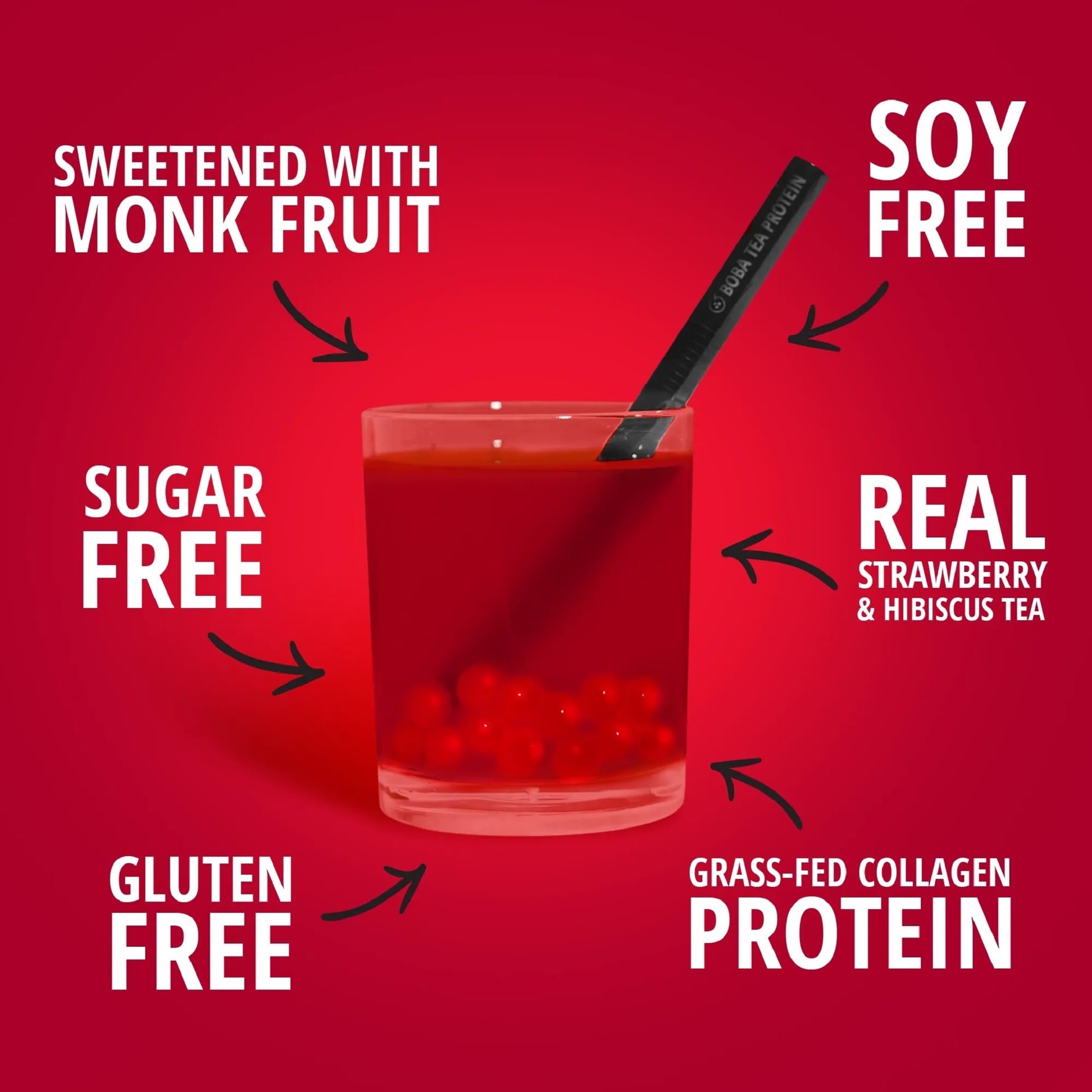 Boba Tea Protein Strawberry Hibiscus Collagen mixed in a smoothie