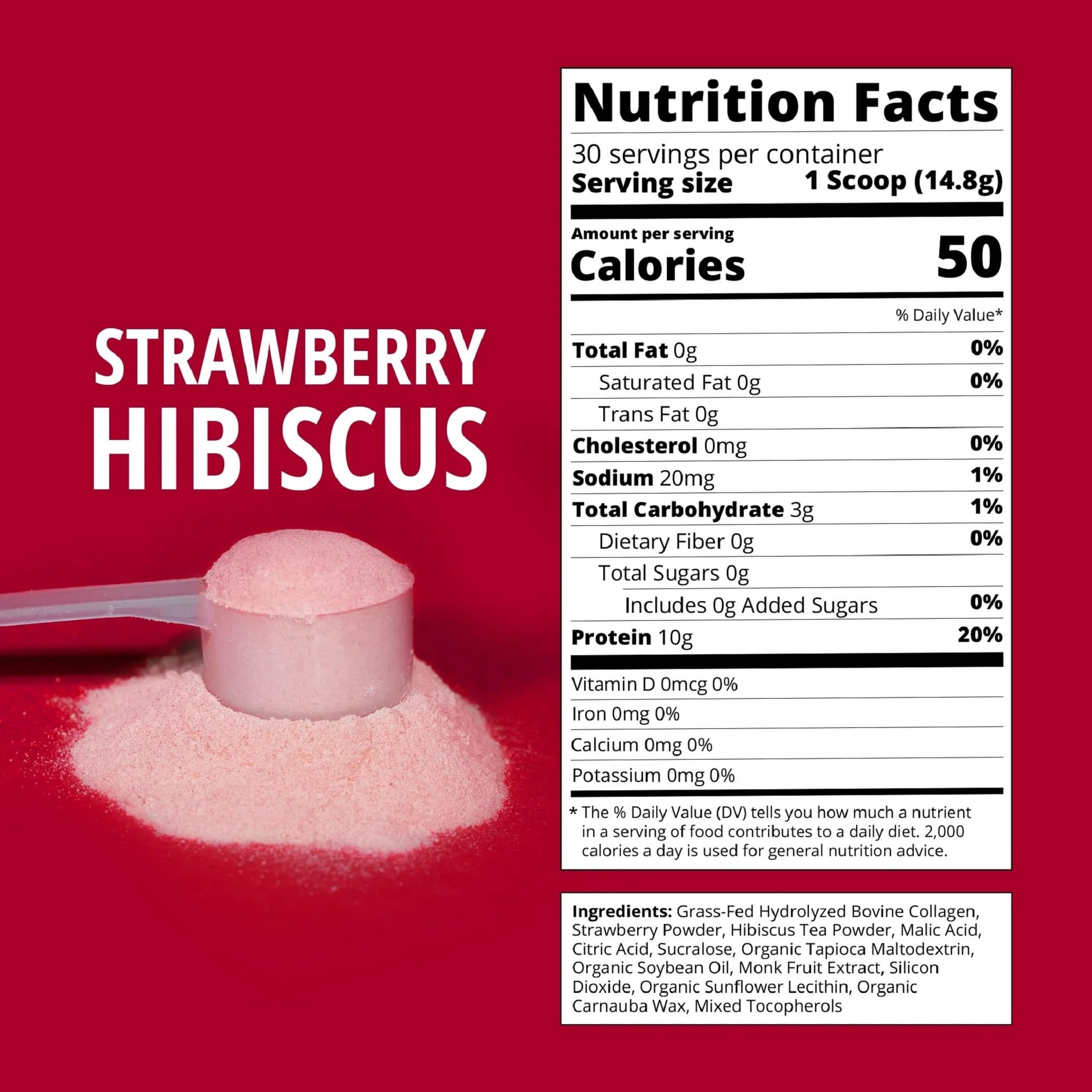 Boba Tea Protein Strawberry Hibiscus Collagen powder in a glass