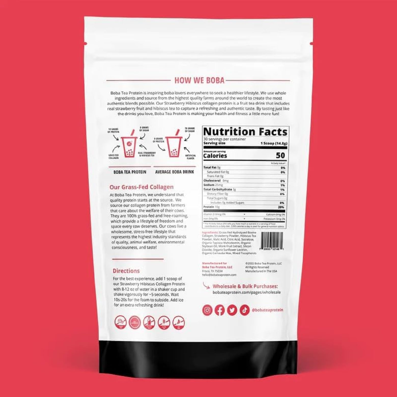 Boba Tea Protein Strawberry Hibiscus Collagen scoop