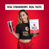 Boba Tea Protein Strawberry Hibiscus Collagen with strawberries