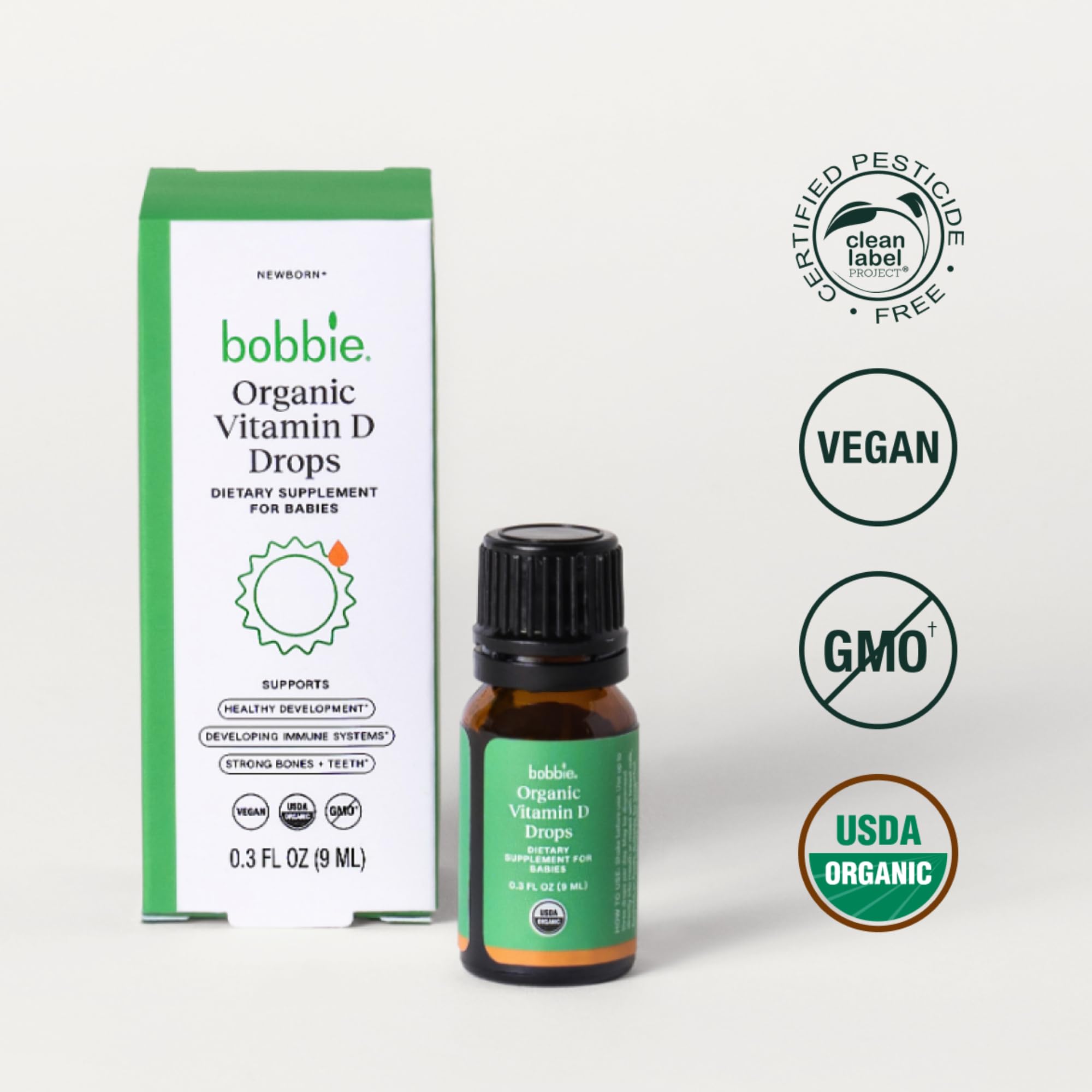 Bobbie Organic Vitamin D Drops packaging side view