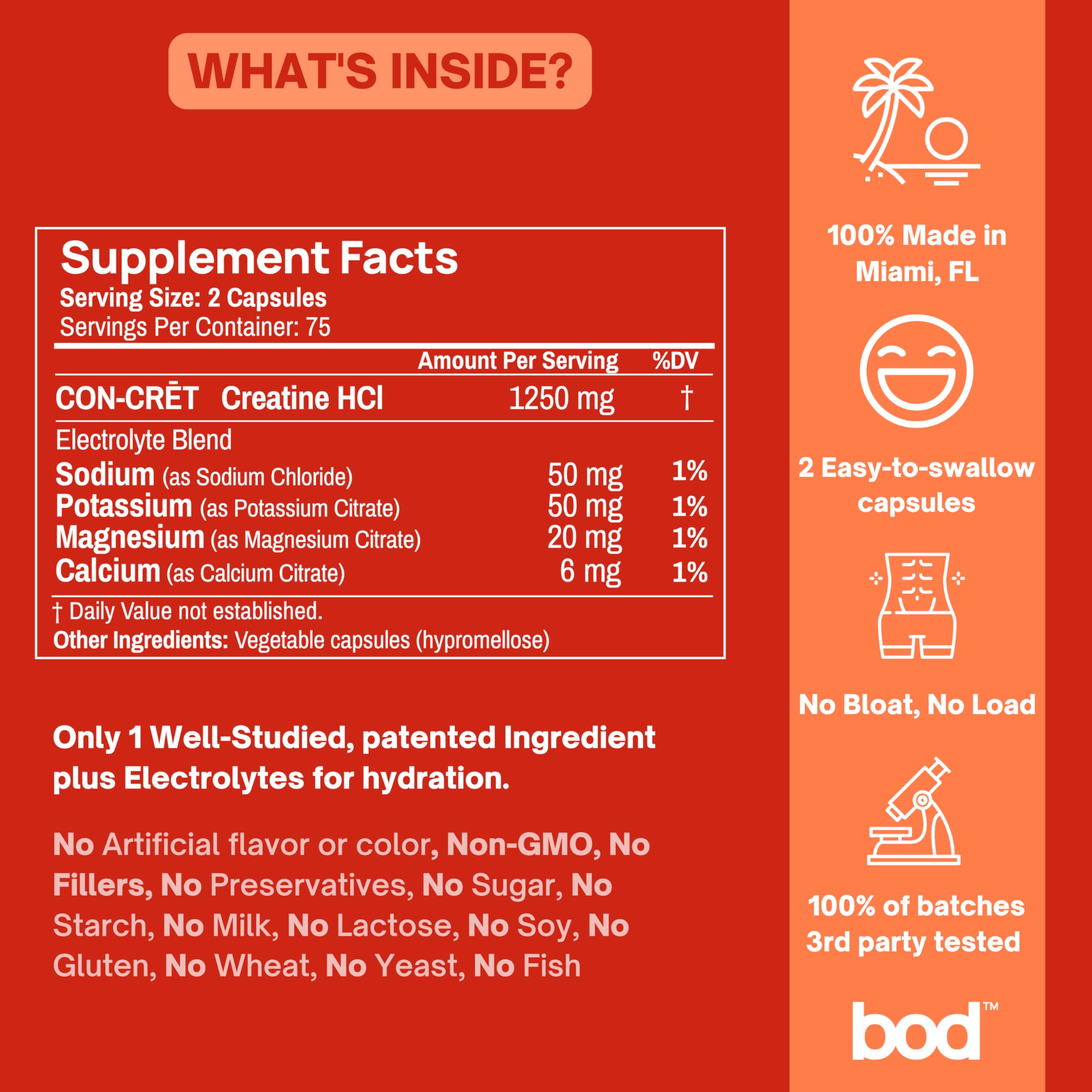 Bod Creatine HCL Capsules with measuring spoon
