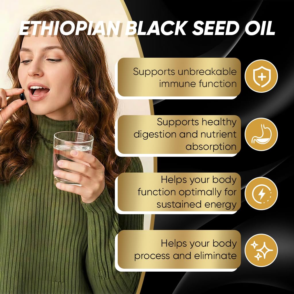 BODUNMSCA Black Seed Oil Softgels with a glass of water