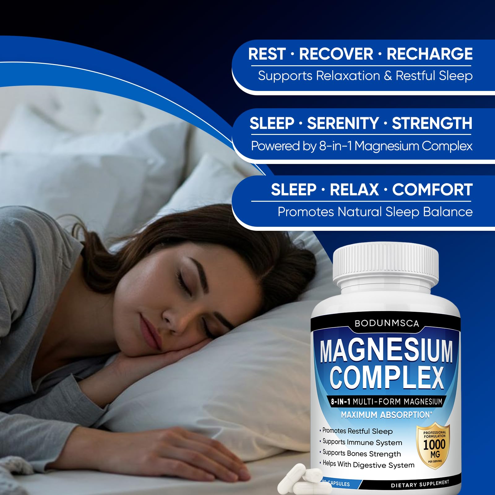 BODUNMSCA Magnesium Complex 1000mg bottle with a notebook and pen