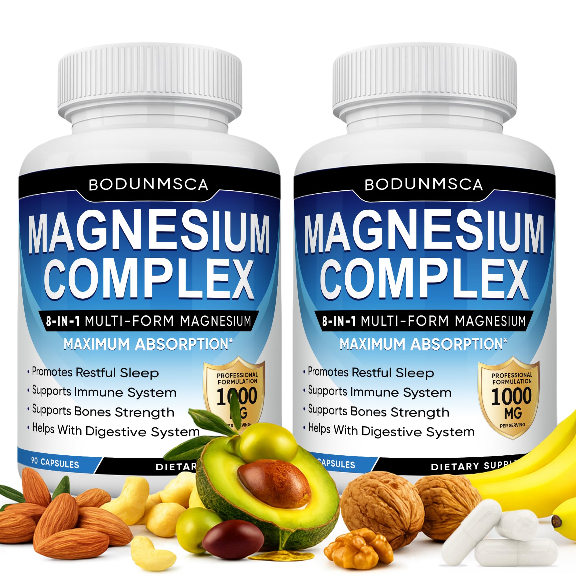 BODUNMSCA Magnesium Complex 1000mg front view of bottle
