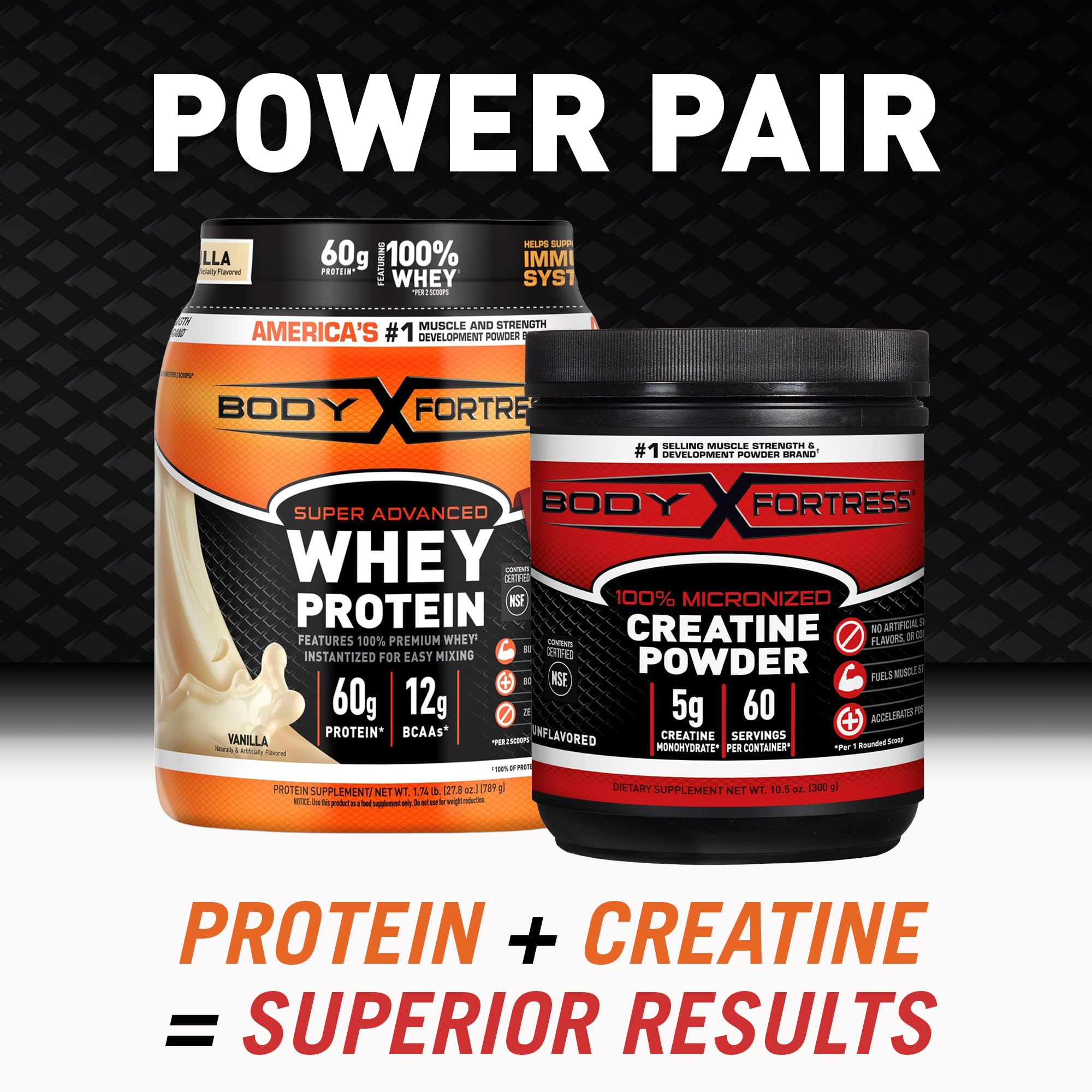 Body Fortress Creatine Monohydrate Powder mixed in a glass