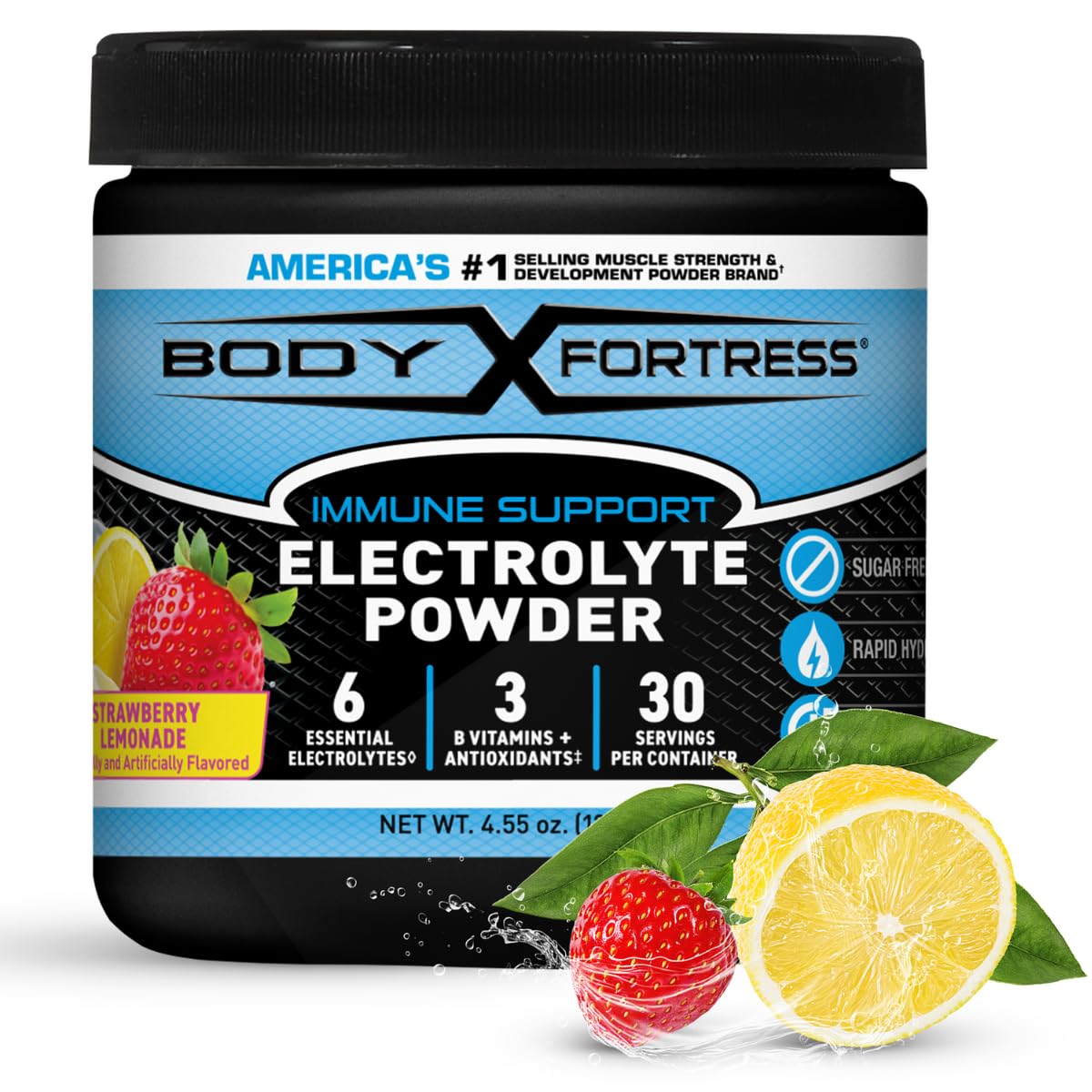 Body Fortress Electrolyte Powder Strawberry Lemonade front view