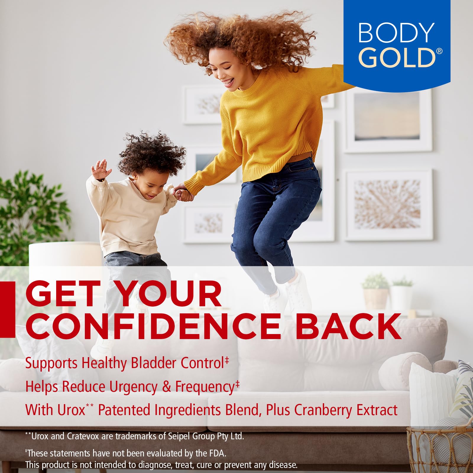 Body Gold Bladder Control Supplements back view with ingredient list