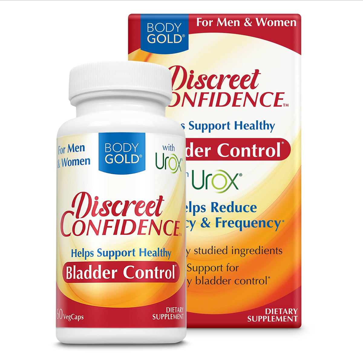 Body Gold Bladder Control Supplements front view with packaging