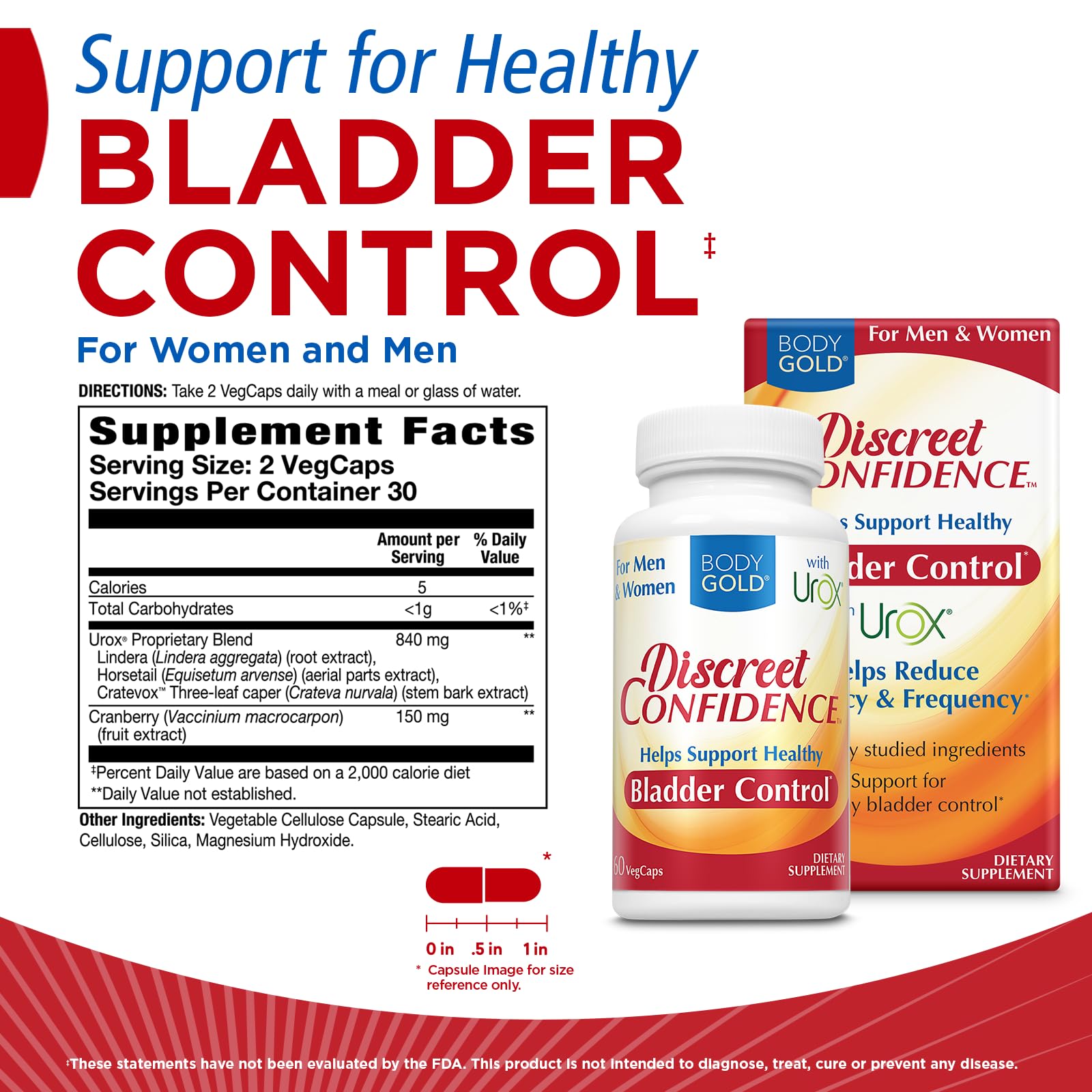 Body Gold Bladder Control Supplements side view showing capsule