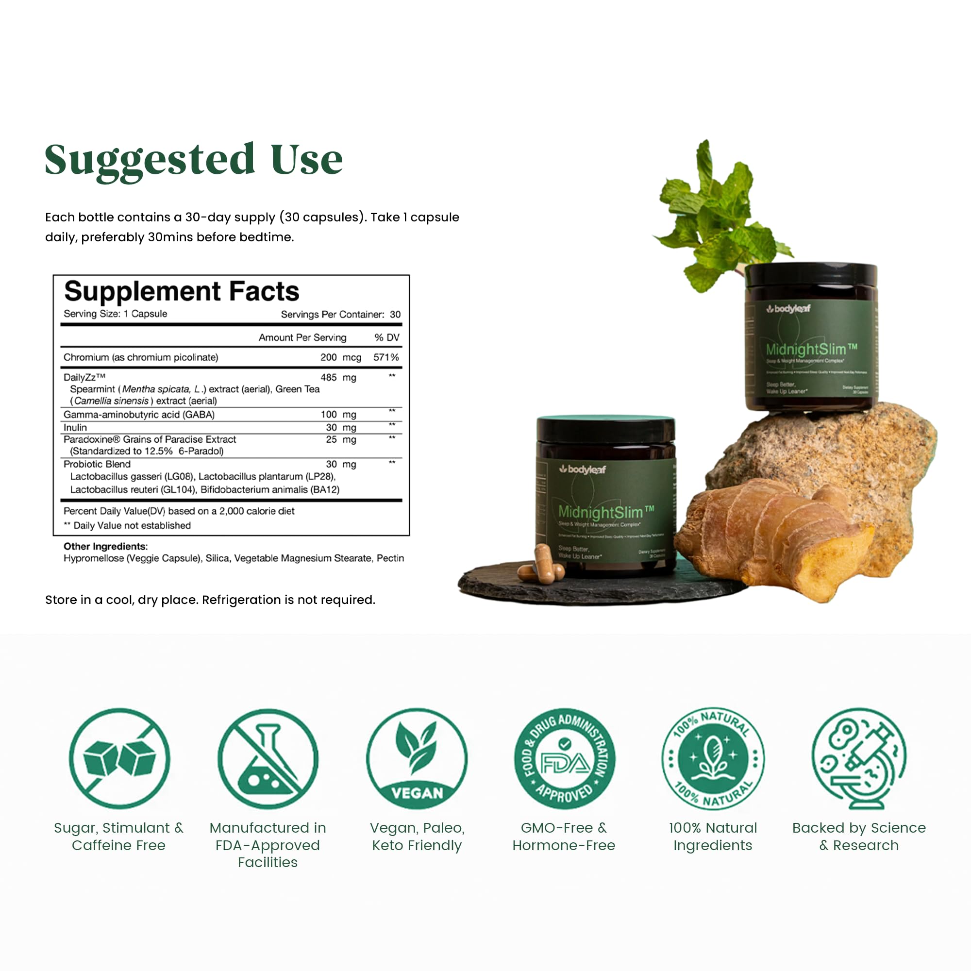 Body Leaf MidnightSlim product packaging and contents