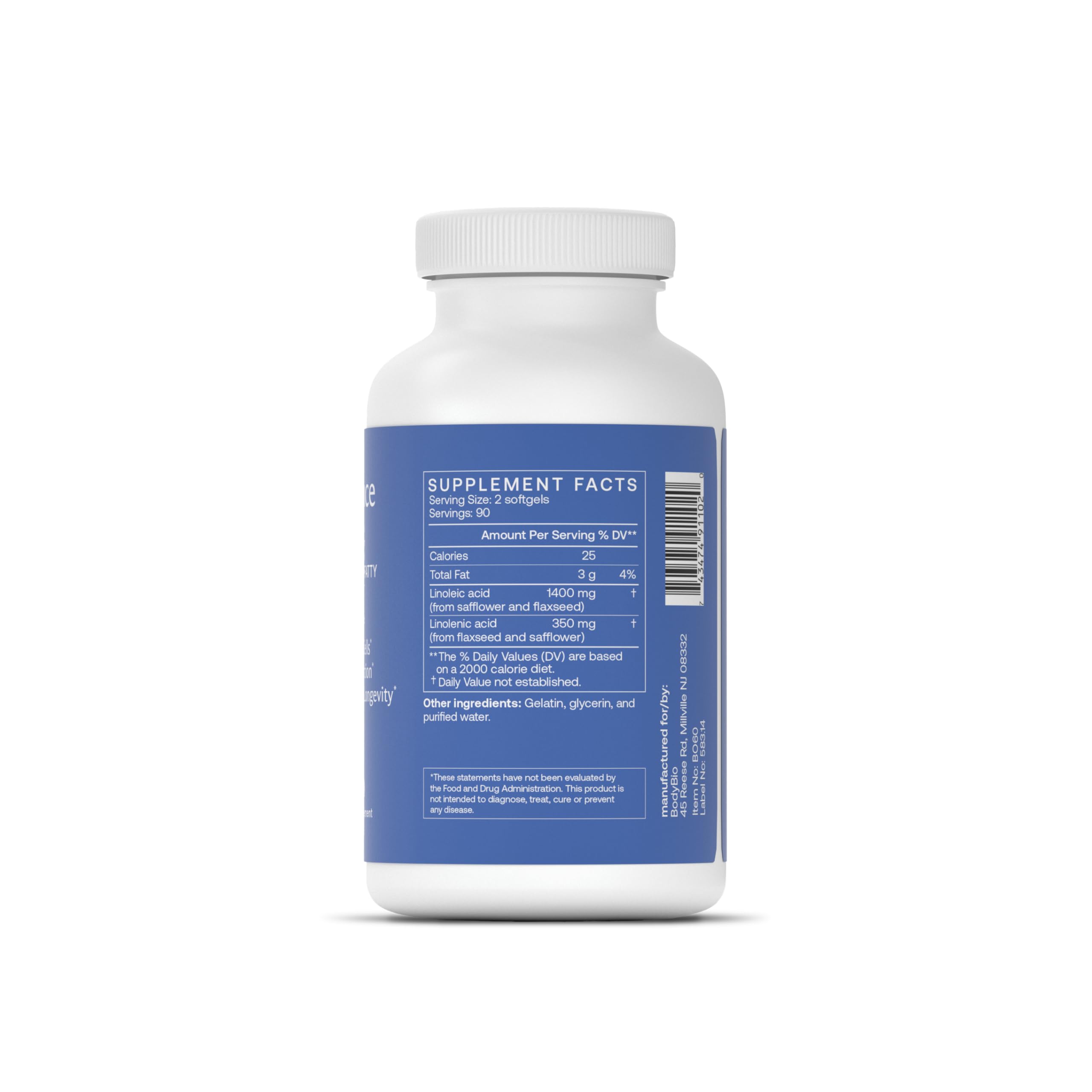 BodyBio Balance Oil Flax Seed Oil 230g side view