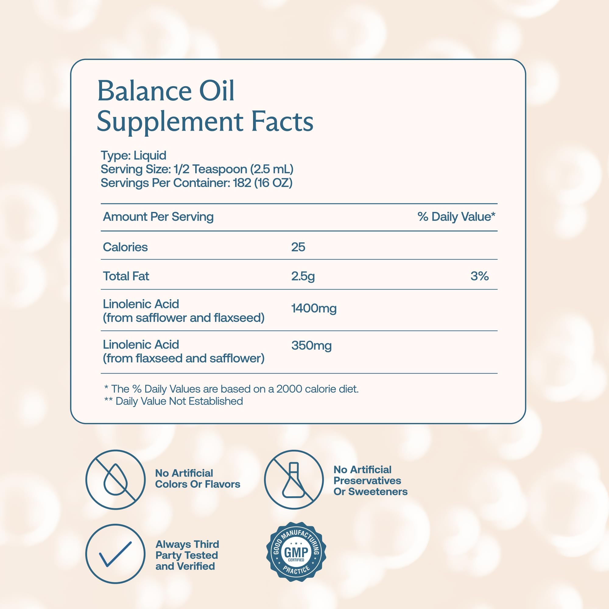 BodyBio Balance Oil Omega 3-6-9 Supplement label close-up